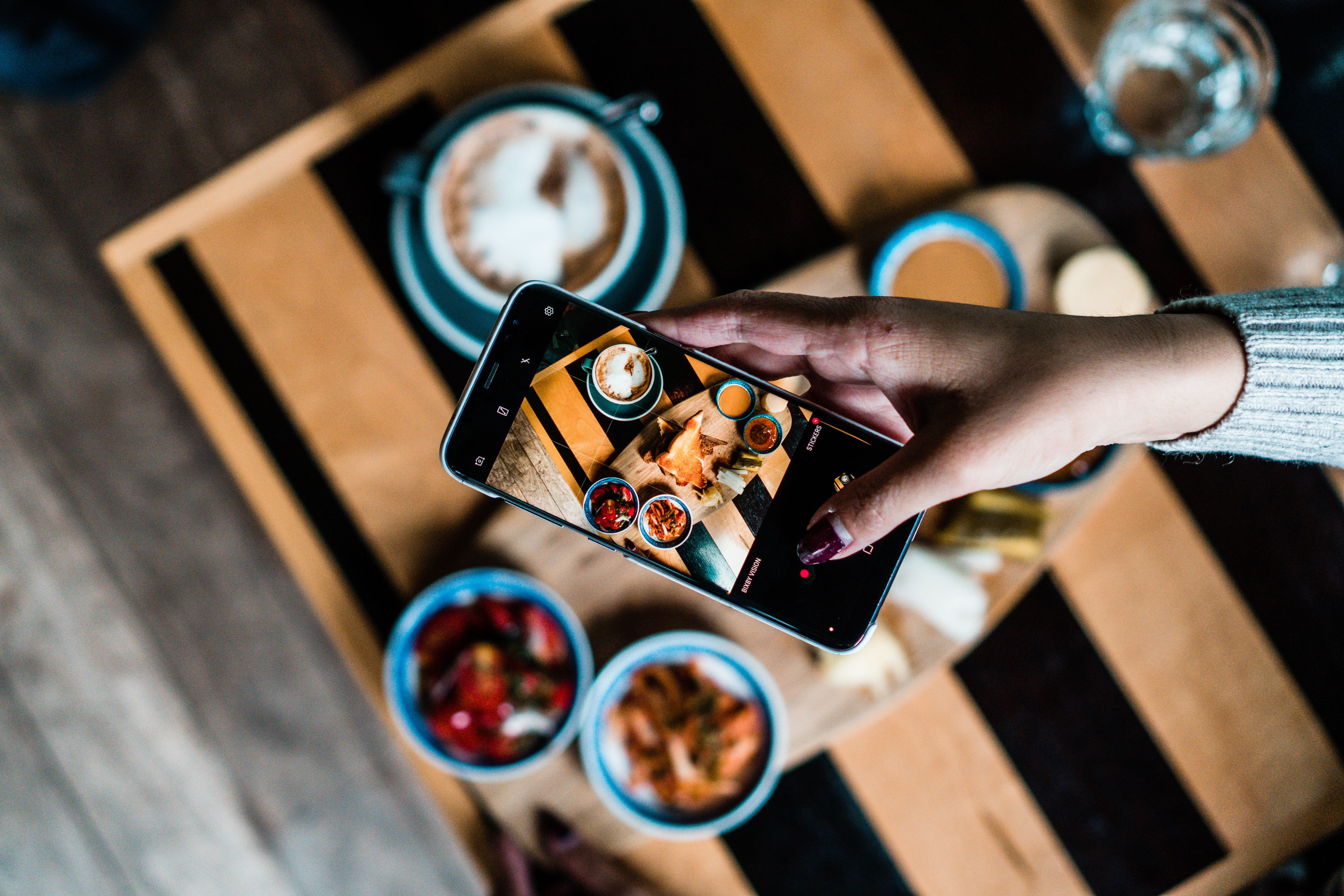 high angle view, communication, canada, photo messaging, cell phone, photography, food, plant, human body part, photographing, hand, indoors, dish, breakfast, HD Wallpaper