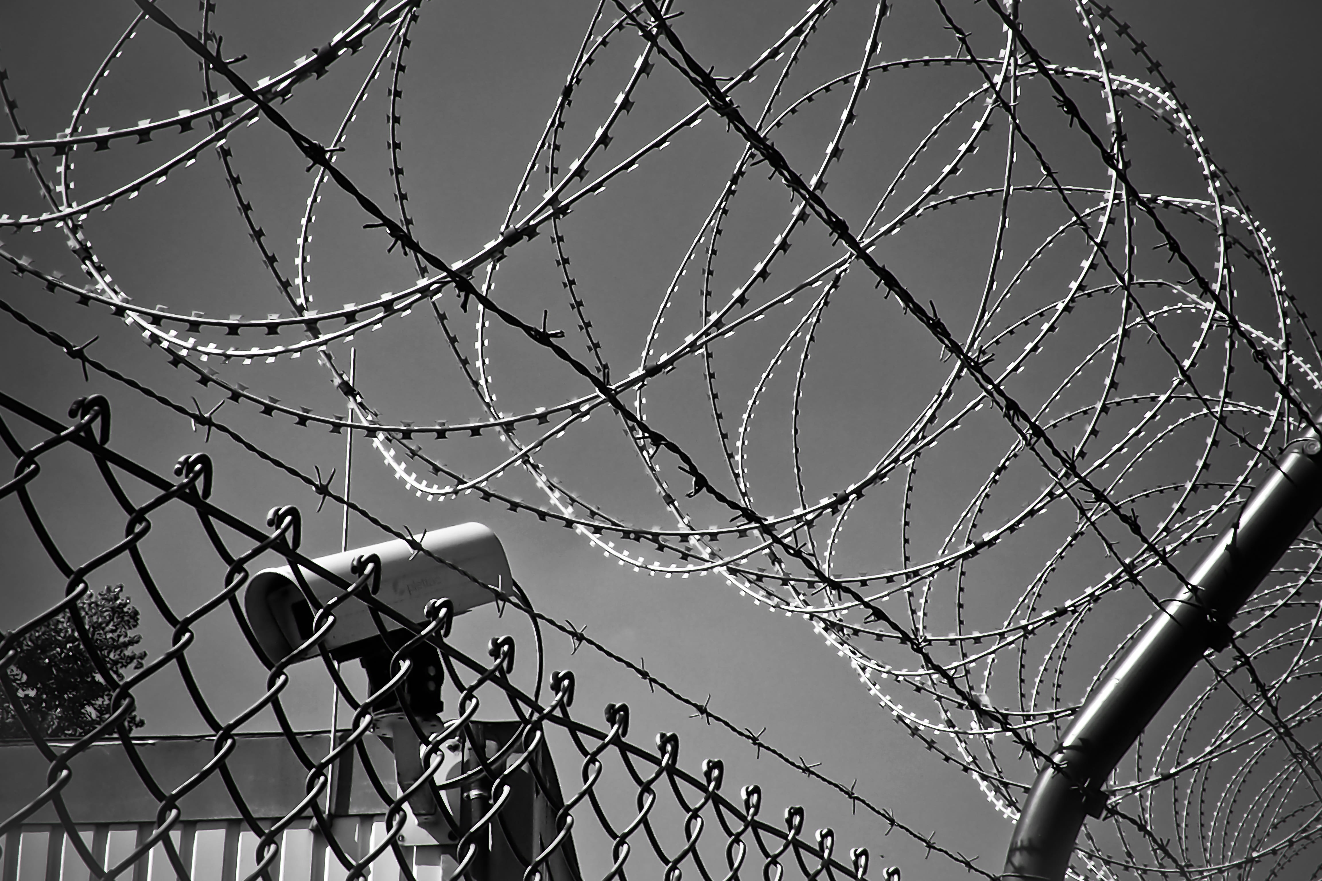 recording, barrier, complexity, warning sign, wire, black white, silhouette, white, safety, video camera, camera, video, boundary, connection, monitors, HD Wallpaper