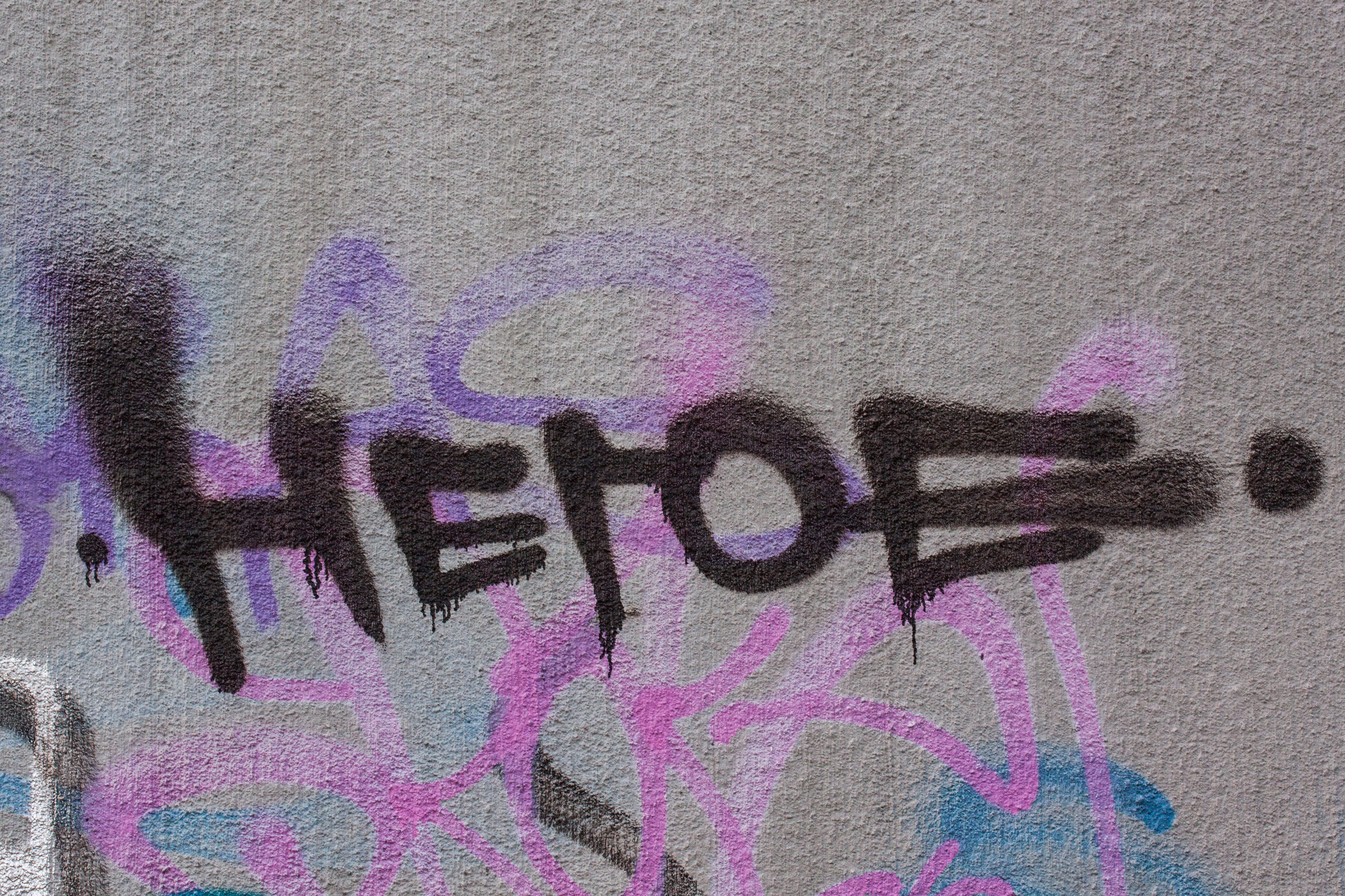 paint, masonry, Wall, capital letter, vandalism, single word, multi colored, pink, street art, purple, spray paint, 4K, graphic, held, City, close-up, HD Wallpaper