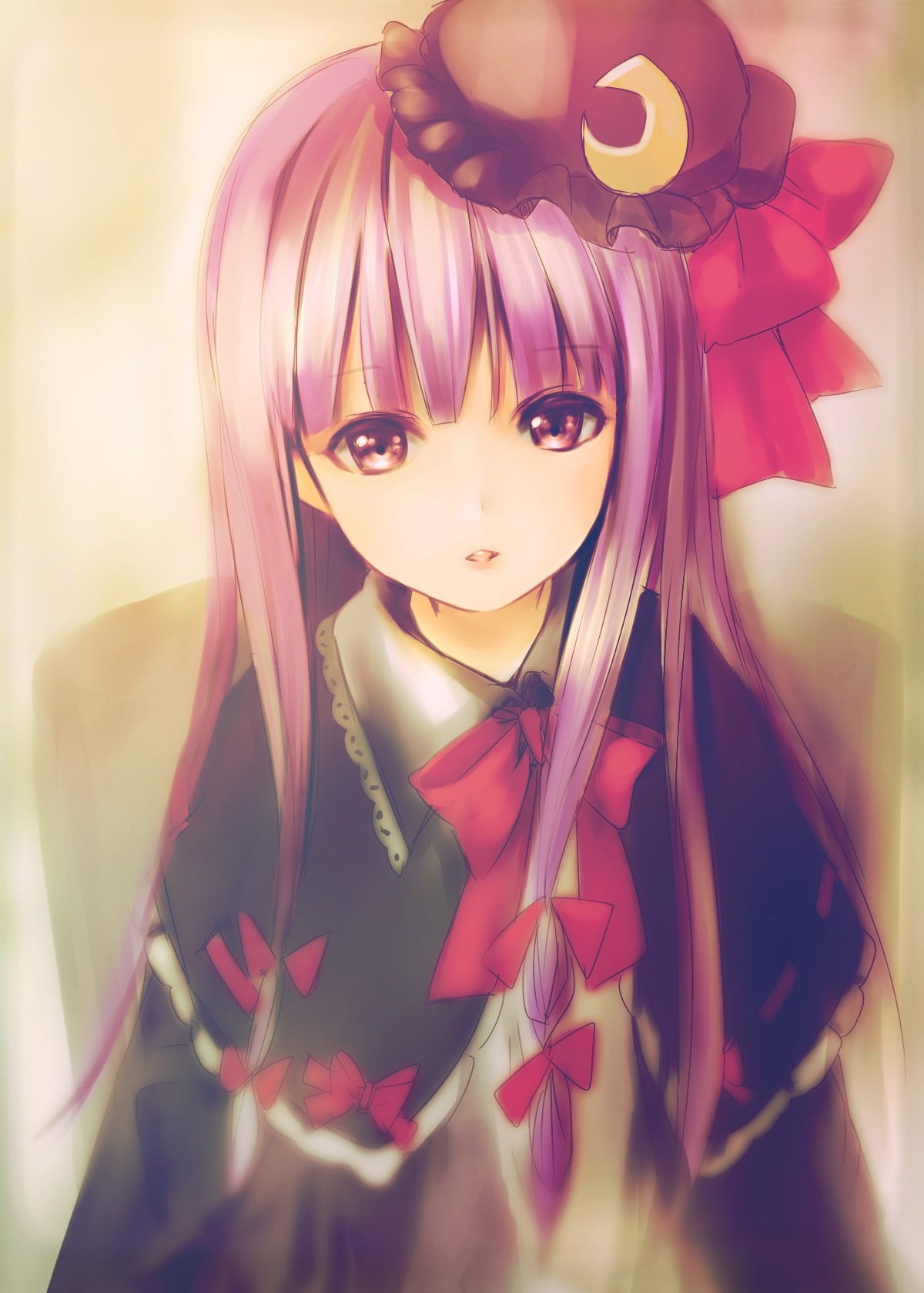 women, hair, human face, one person, young adult, Touhou, beautiful woman, looking at camera, adult, Patchouli Knowledge, 720P, flower, hairstyle, anime, Phone HD Wallpaper