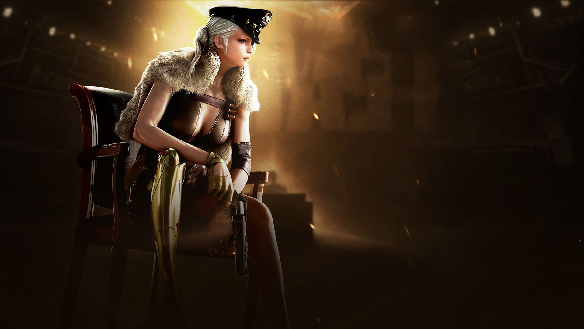 portrait, hat, looking at camera, one person, CrossFire, 1080P, indoors, clothing, standing, women, females, stage, first-person shooter, young women, HD Wallpaper