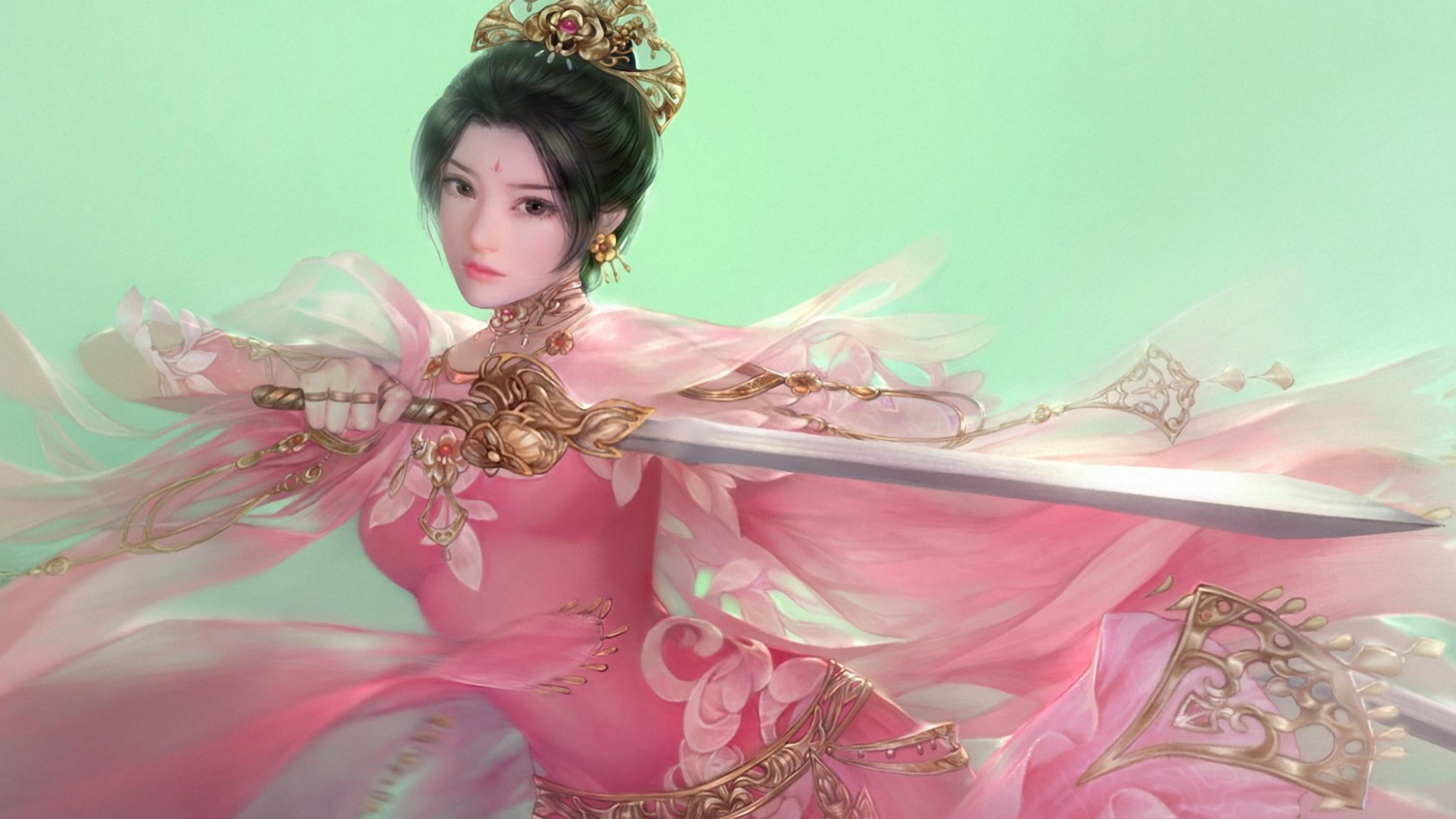 costume, beautiful woman, asian, fashion, adult, contemplation, indoors, portrait, lifestyles, fantasy, pink, real people, beauty, one person, females, HD Wallpaper