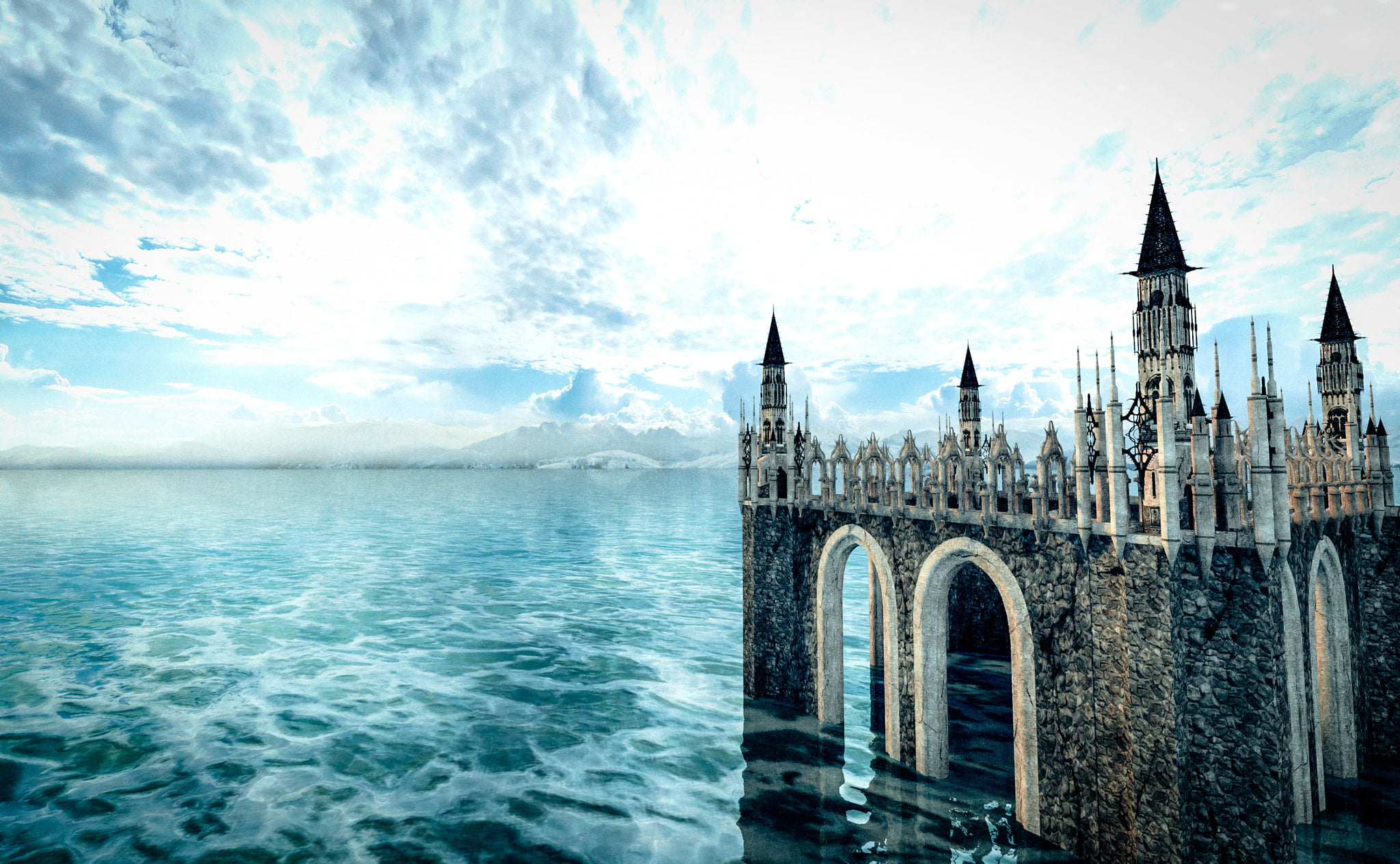 history, digital art, fantasy art, no people, city, architecture, building, cloud - sky, castle, Samantha Wells, travel destinations, day, tourism, outdoors, HD Wallpaper