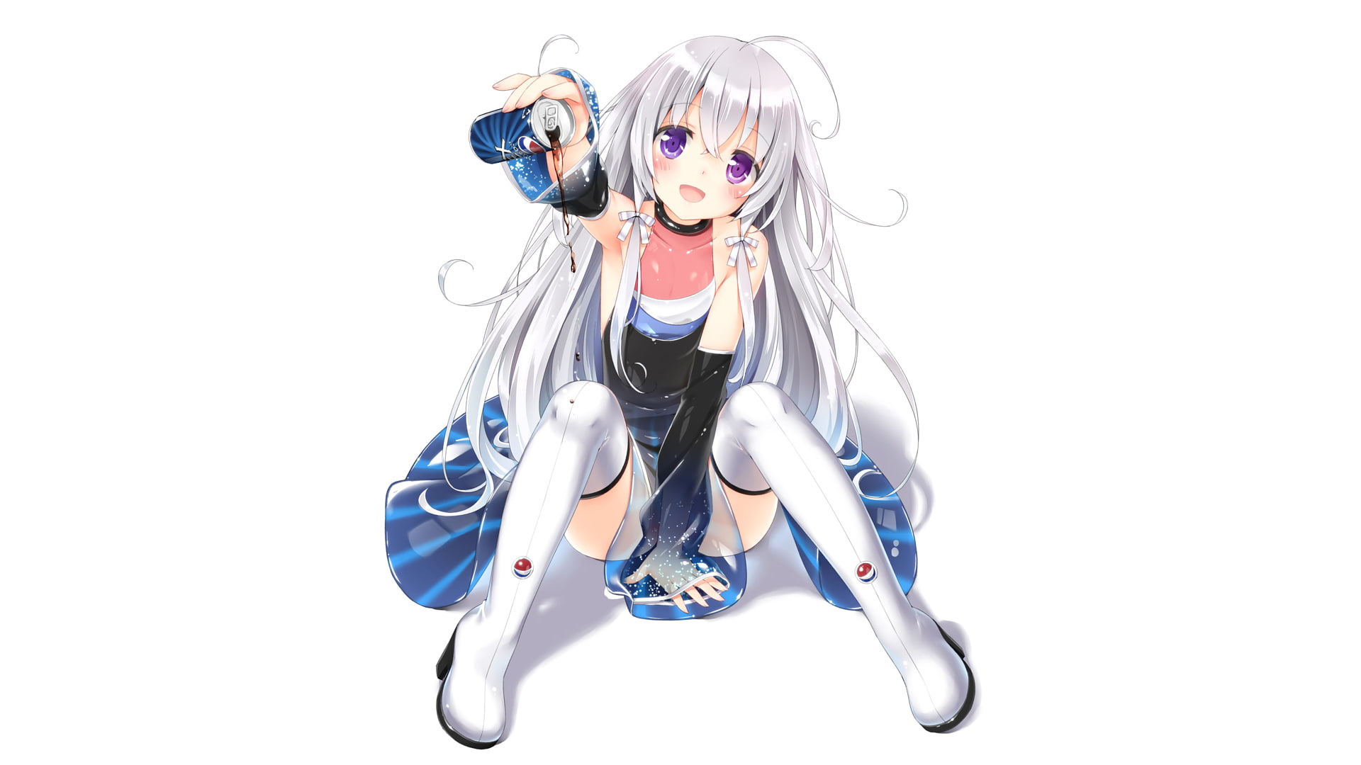women, white hair, anime girl, cut out, pepsi, portrait, front view, one person, copy space, white background, 1080P, females, indoors, hairstyle, lifestyles, HD Wallpaper