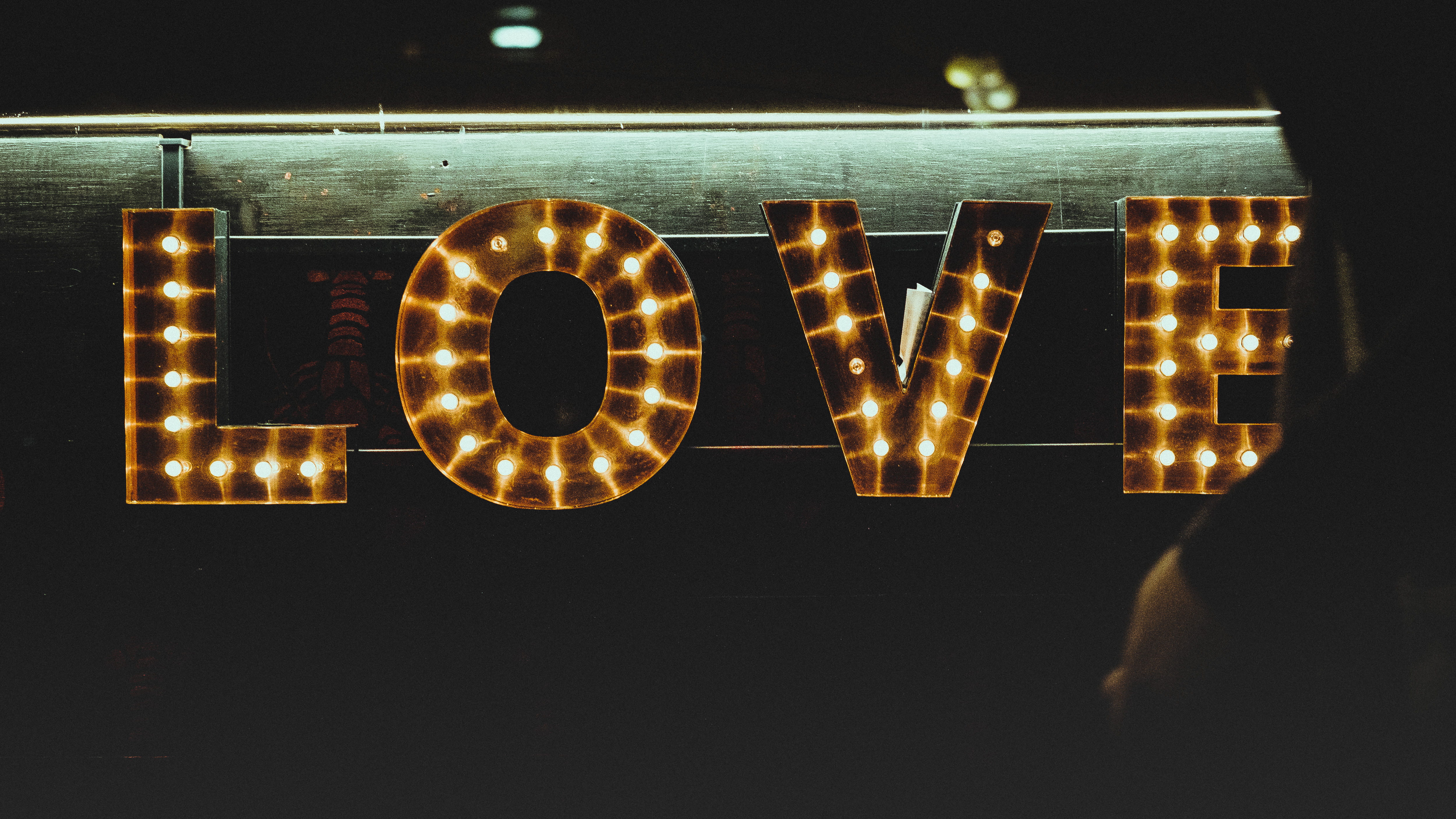 no people, communication, sign, light, night, business, marquee, dark, orthographic symbol, electricity, text, commercial sign, black background, love, HD Wallpaper