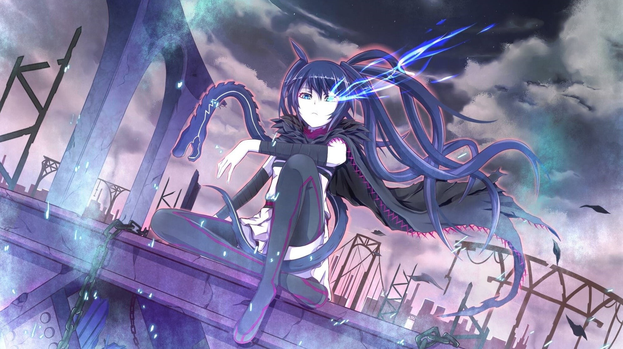 1080P, anime, Kuroi Mato, Black Rock Shooter, twintails, HD Wallpaper
