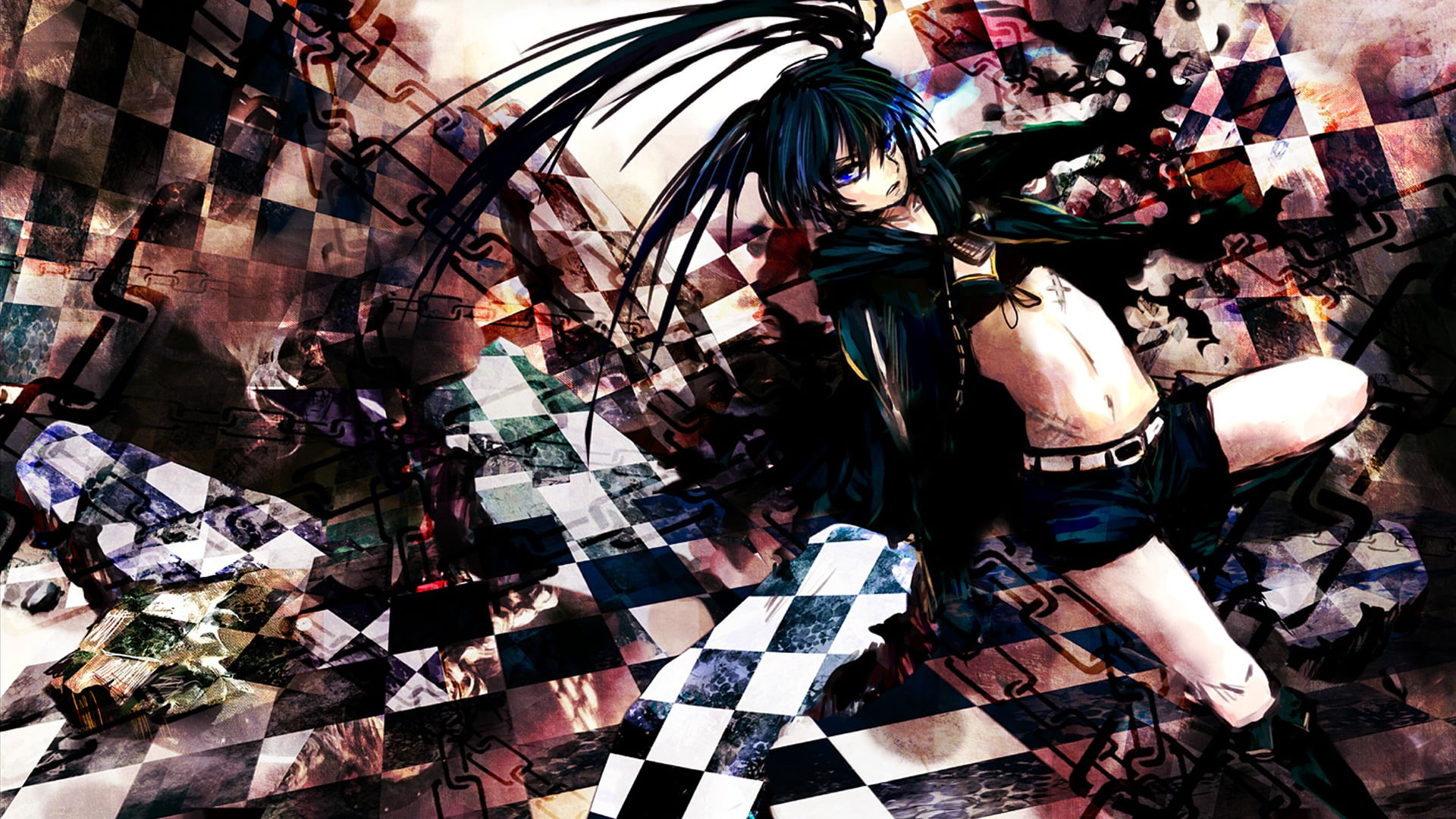 1080P, architecture, Kuroi Mato, incidental people, day, nature, anime girls, adult, digital composite, women, people, Black Rock Shooter, street, men, HD Wallpaper