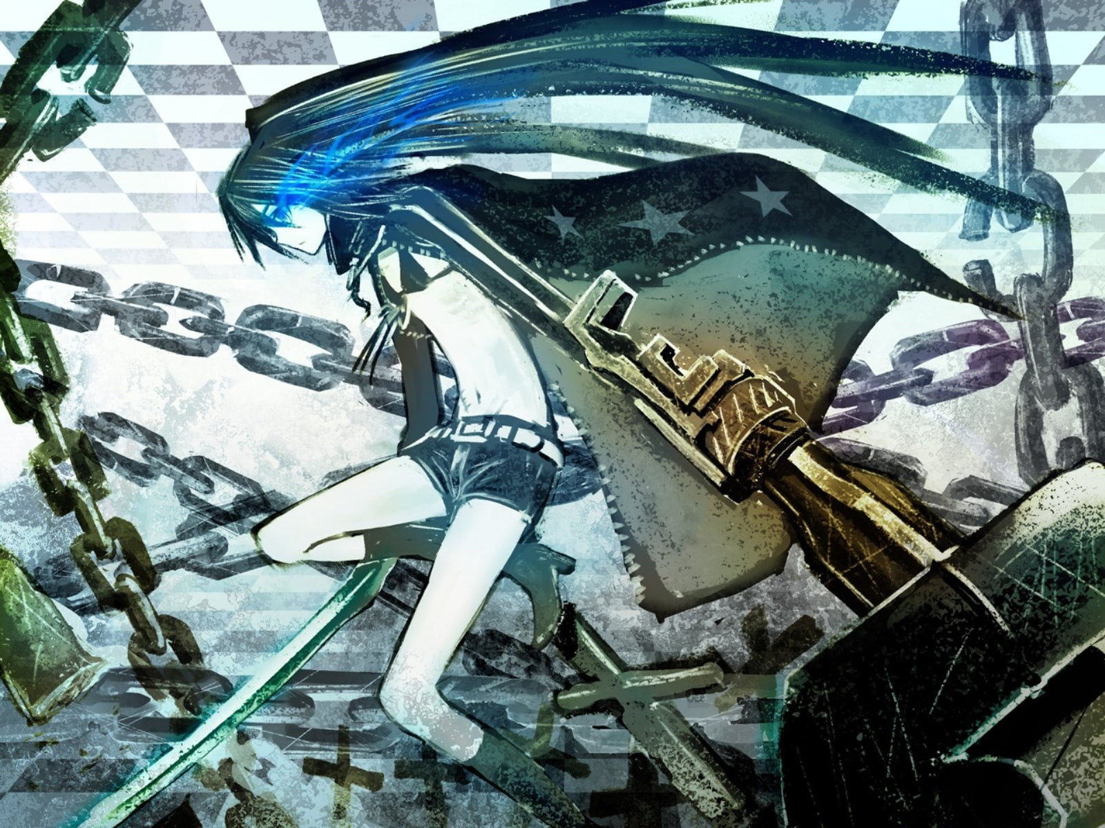 720P, chains, Kuroi Mato, Black Rock Shooter, HD Wallpaper