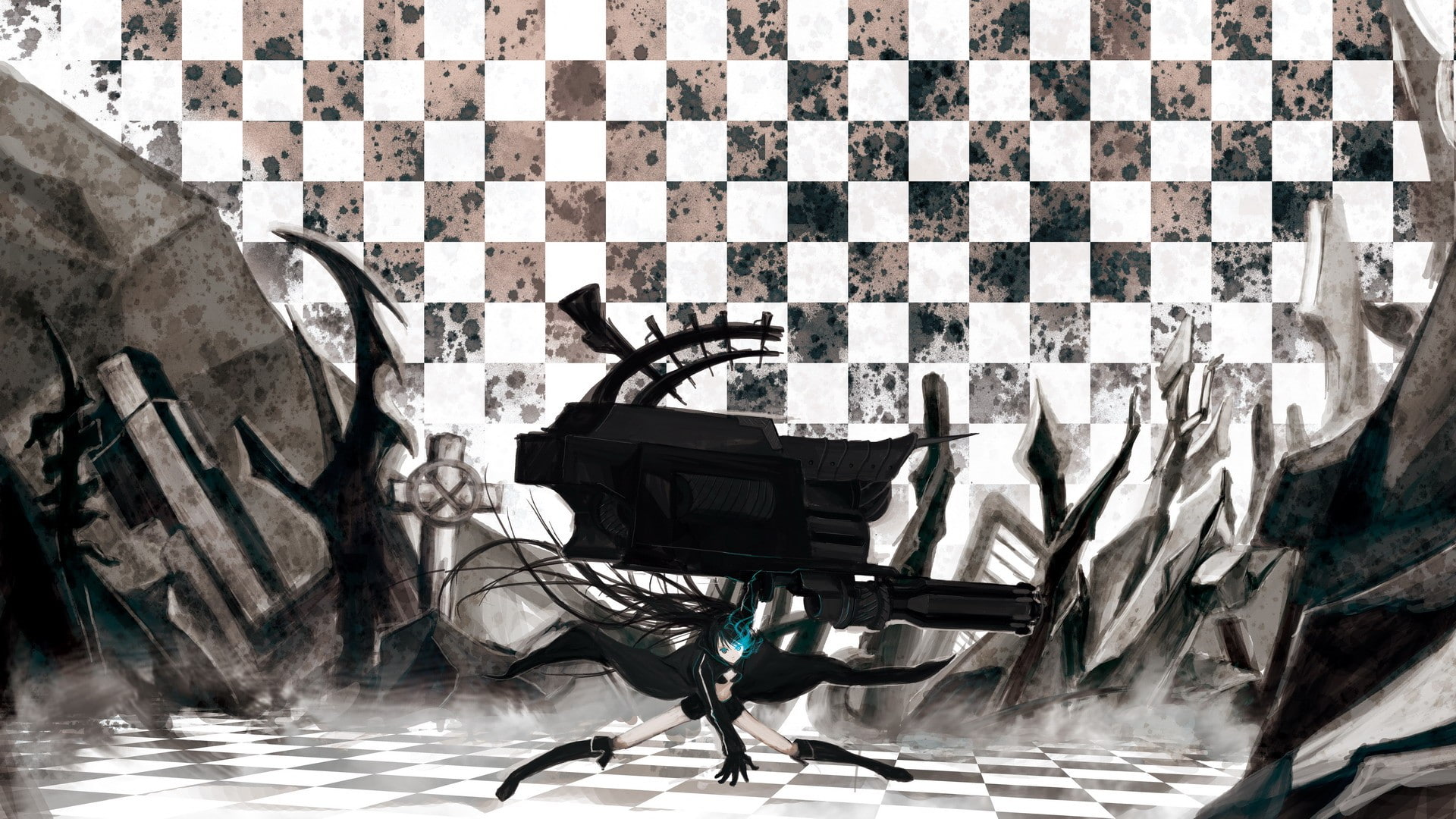 anime, anime girls, Kuroi Mato, Black Rock Shooter, 1080P, HD Wallpaper