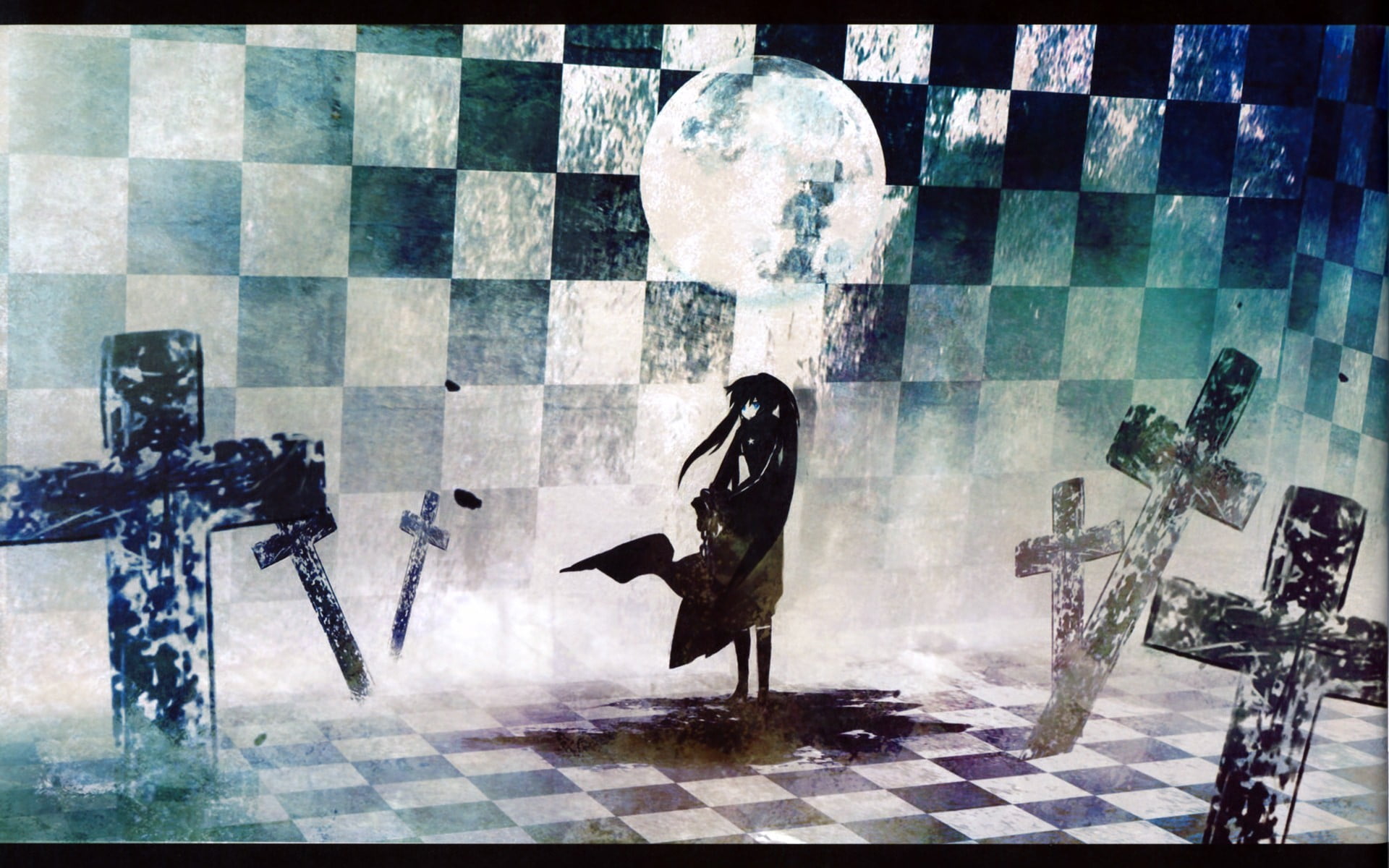 no people, creativity, day, 1080P, Black Rock Shooter, representation, reflection, anime girls, male likeness, architecture, anime, tile, auto post production filter, HD Wallpaper