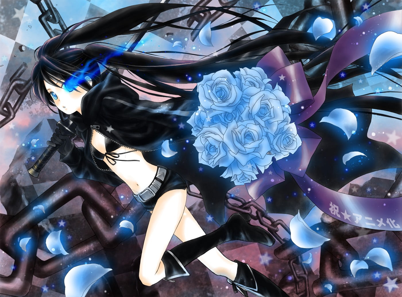 flowering plant, art and craft, no people, metal, representation, nature, Black Rock Shooter, pattern, decoration, flower, Kuroi Mato, technology, blue, HD Wallpaper
