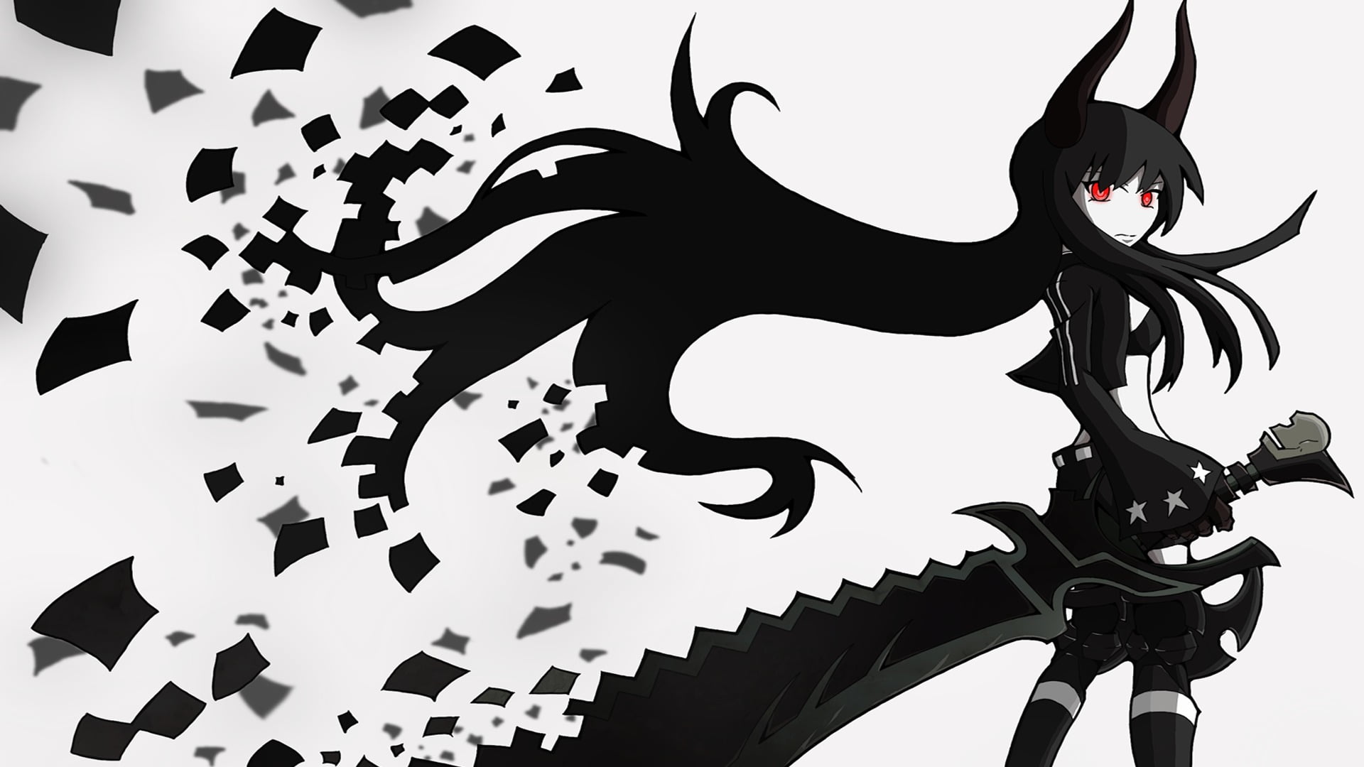 1080P, silhouette, studio shot, anime, day, indoors, Black Rock Shooter, white background, animal themes, Kuroi Mato, black color, abstract, close-up, HD Wallpaper