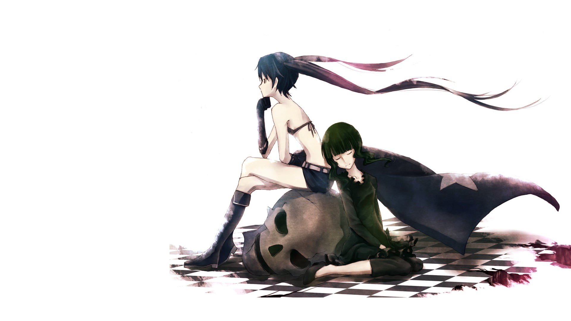 clothing, copy space, lifestyles, Takanashi Yomi, young women, hairstyle, skull, beauty, one person, white background, Kuroi Mato, anime girls, young adult, HD Wallpaper