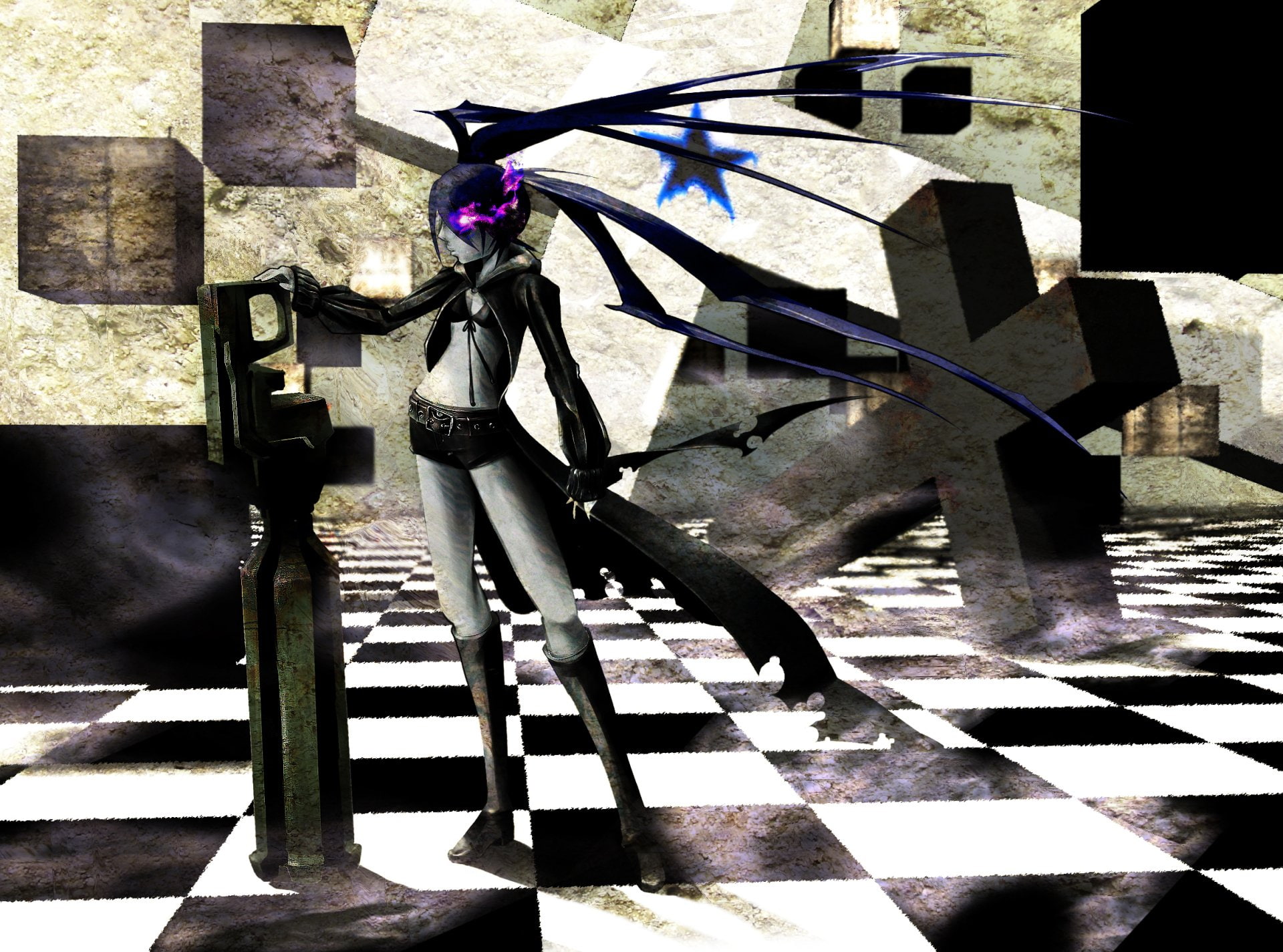transportation, bicycle, transfer print, wall, shadow, Insane Black Rock Shooter, sunlight, animal, built structure, day, metal, auto post production filter, HD Wallpaper