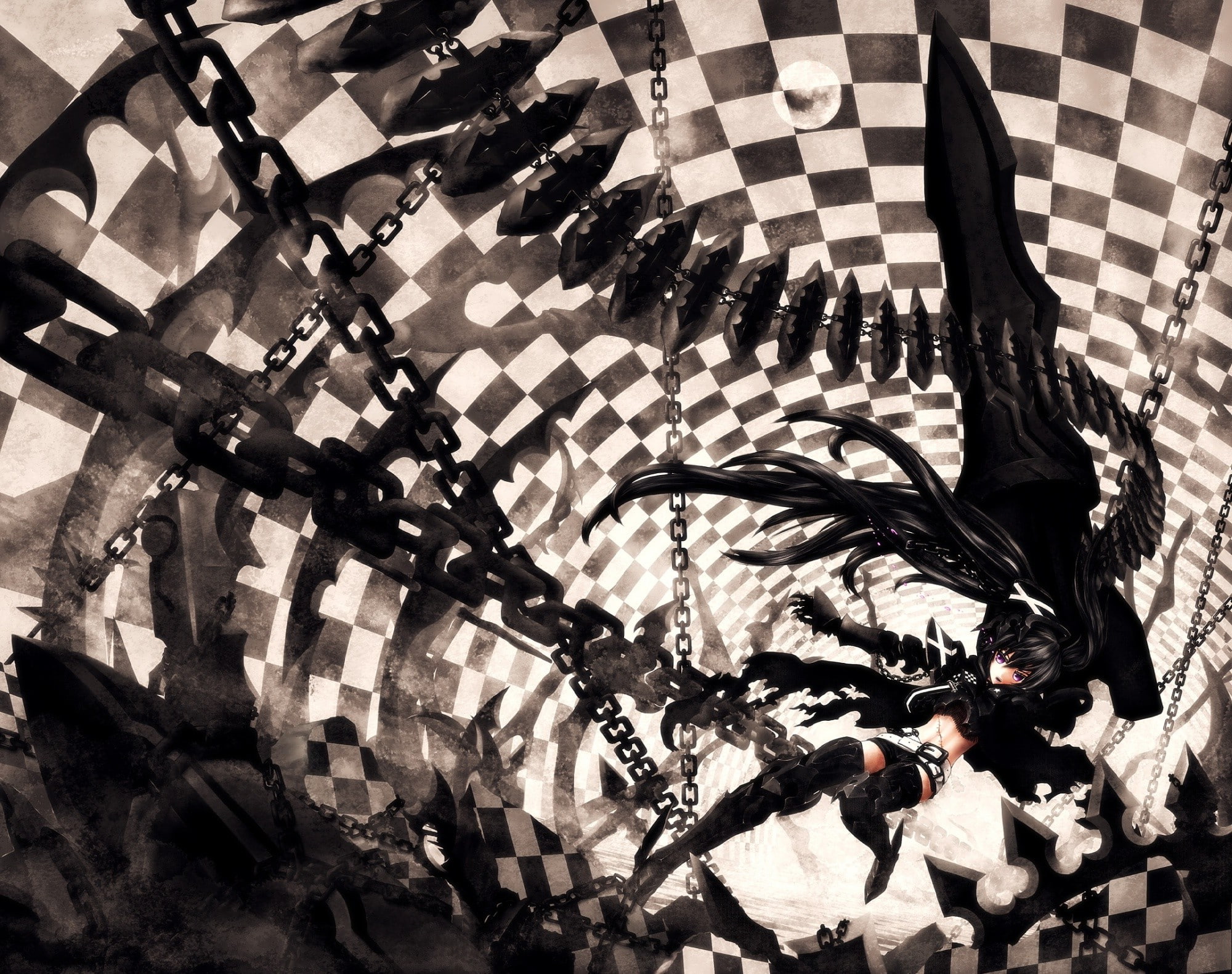 pattern, Insane Black Rock Shooter, shadow, safety, textile, security, barrier, sunlight, Kuroi Mato, outdoors, day, protection, nature, 1080P, city, no people, HD Wallpaper