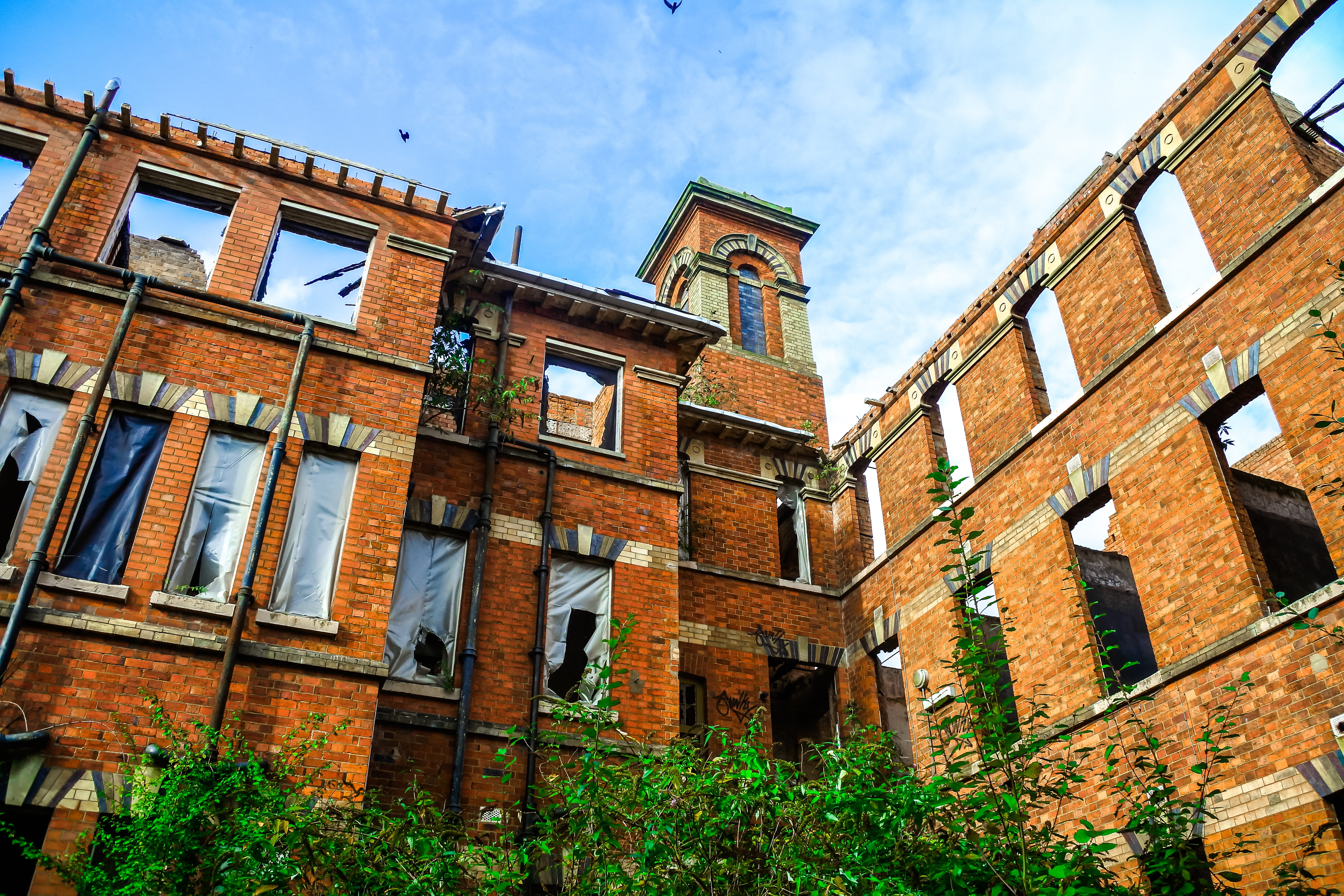 hospital, ruins, city, decay, outdoors, residential district, built structure, abandoned, urban, sky, low angle view, madhouse, institution, nature, cloud - sky, HD Wallpaper