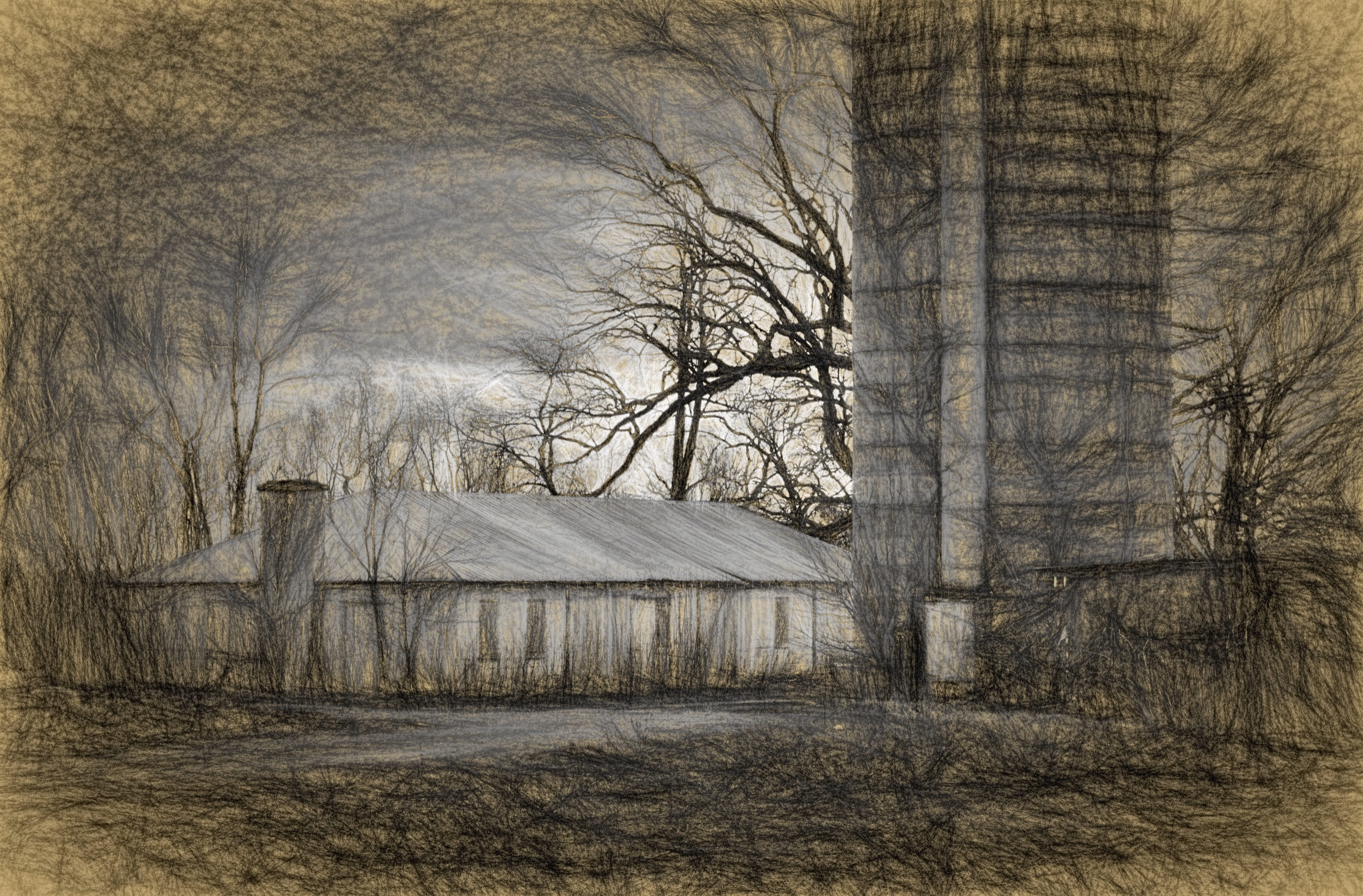wooden, bare tree, cold temperature, abandoned, vintage, halloween, farm, sketch, seasonal, branch, building exterior, snowing, horror, built structure, HD Wallpaper