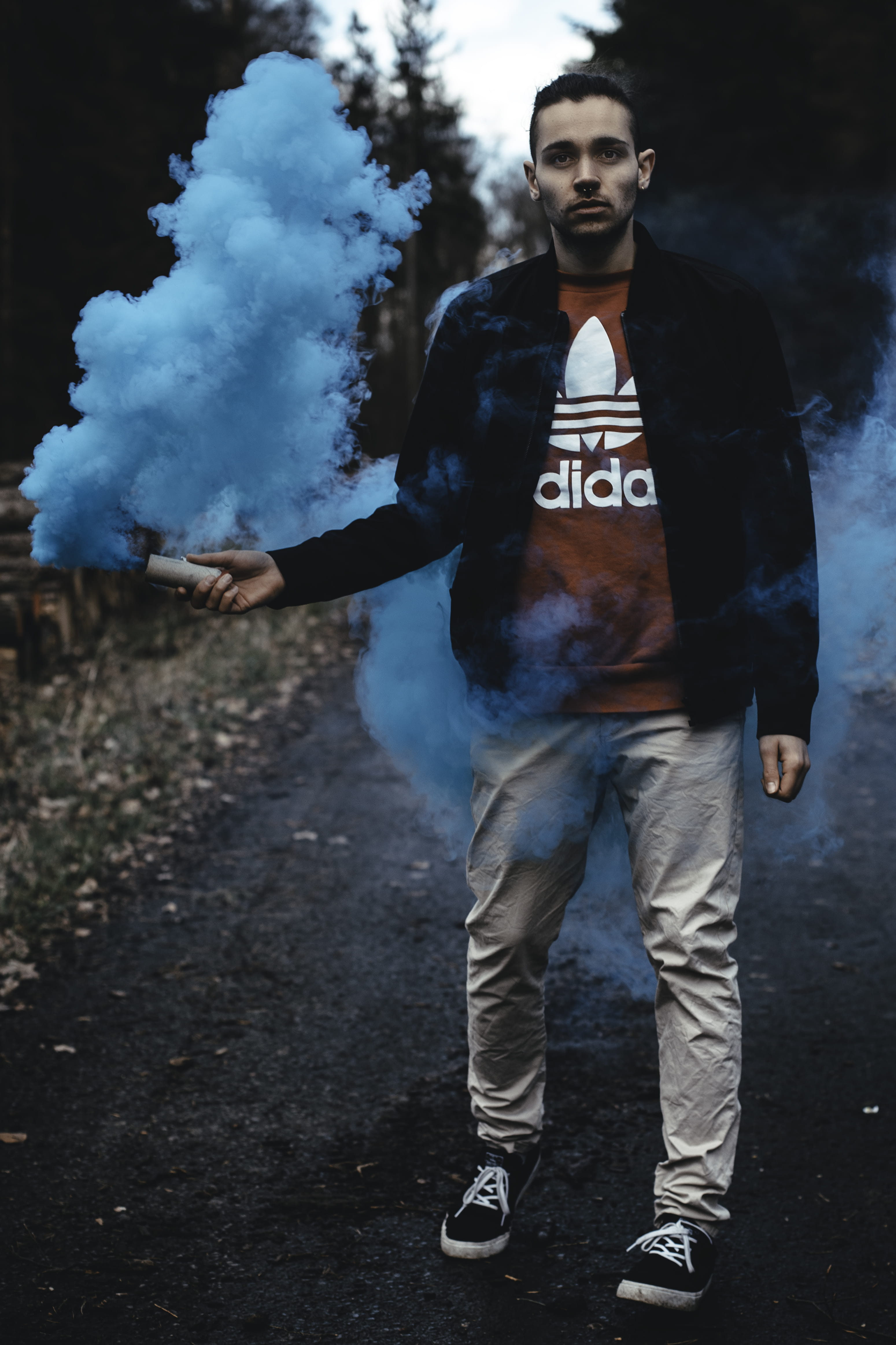 young women, jeans, day, human, person, 4K, nature, real people, shoe, people, young adult, dark, forest, teenage boys, casual clothing, blue, front view, Phone HD Wallpaper