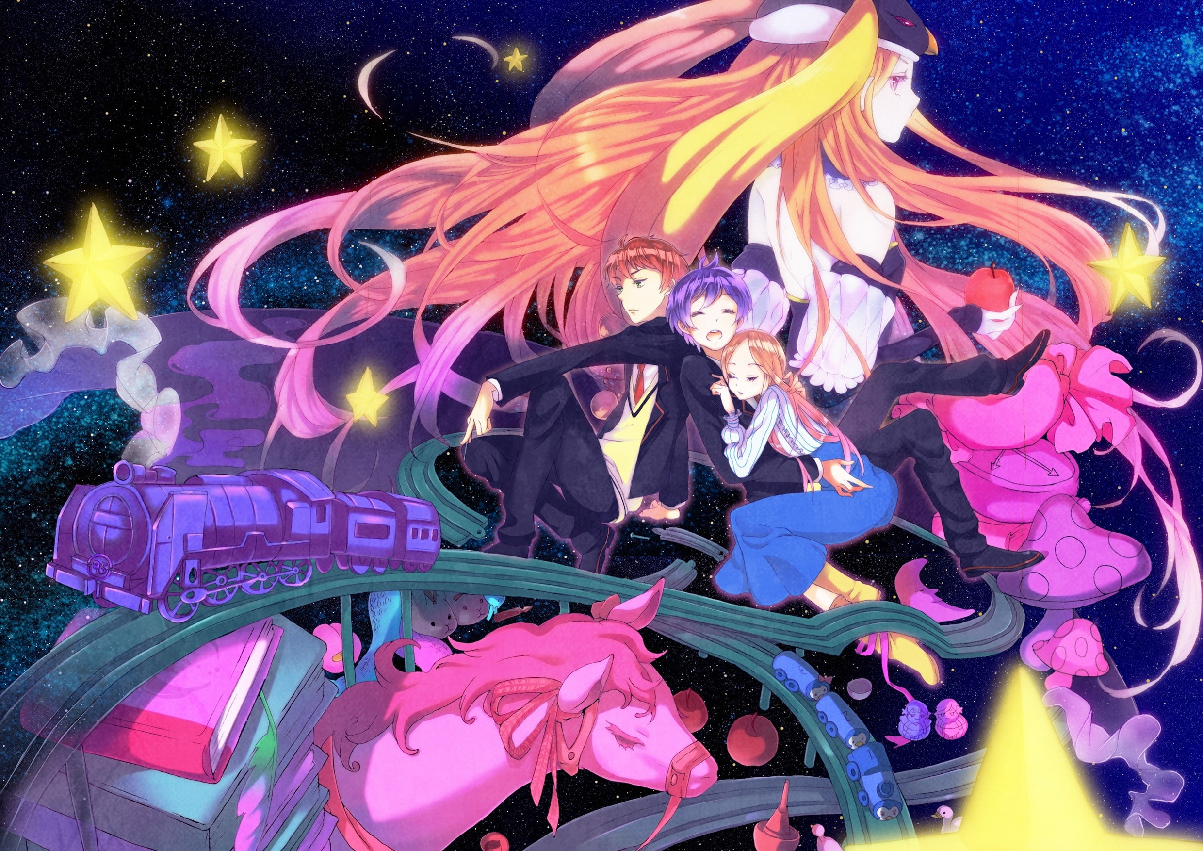 anime, mawaru, stars, hd, hair, technology, food, art, boys, paprika, short, apples, penguindrum, 1080P, outer, outer space, girls, apple, space, HD Wallpaper
