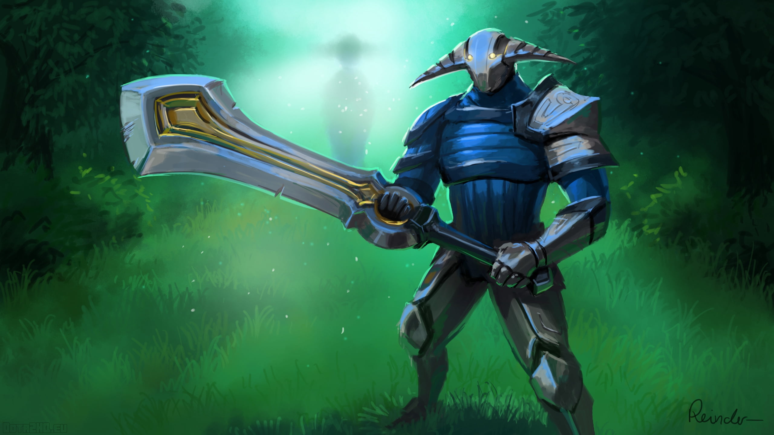 dota 2, horror, illustration, holding, person, rogue knight, underwater, water, forest, warrior, blue, evil, star - Space, plastic, vancouver - Canada, HD Wallpaper