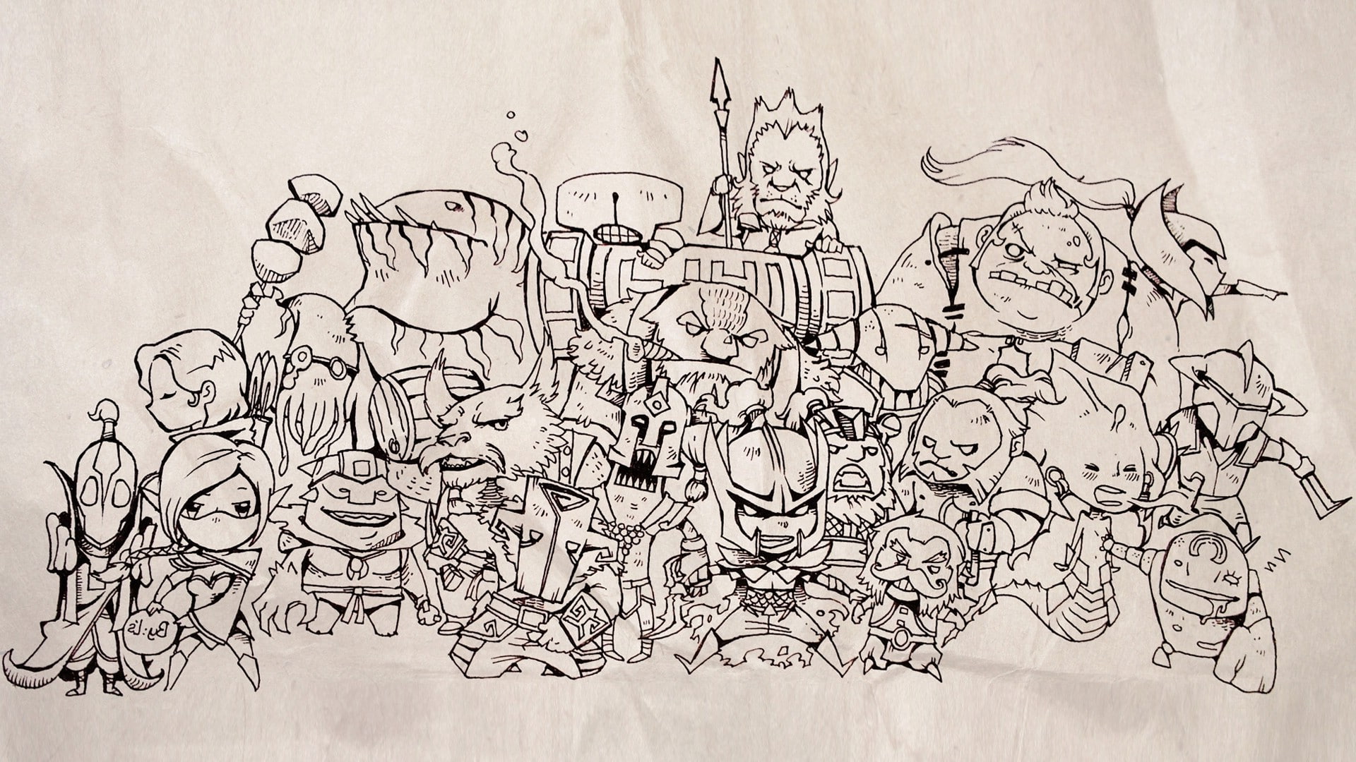 pencil drawing, communication, Tidehunter, Valve, Dota 2, connection, dota, creativity, design, activity, 1080P, Cahos Knight, Valve Corporation, copy space, HD Wallpaper