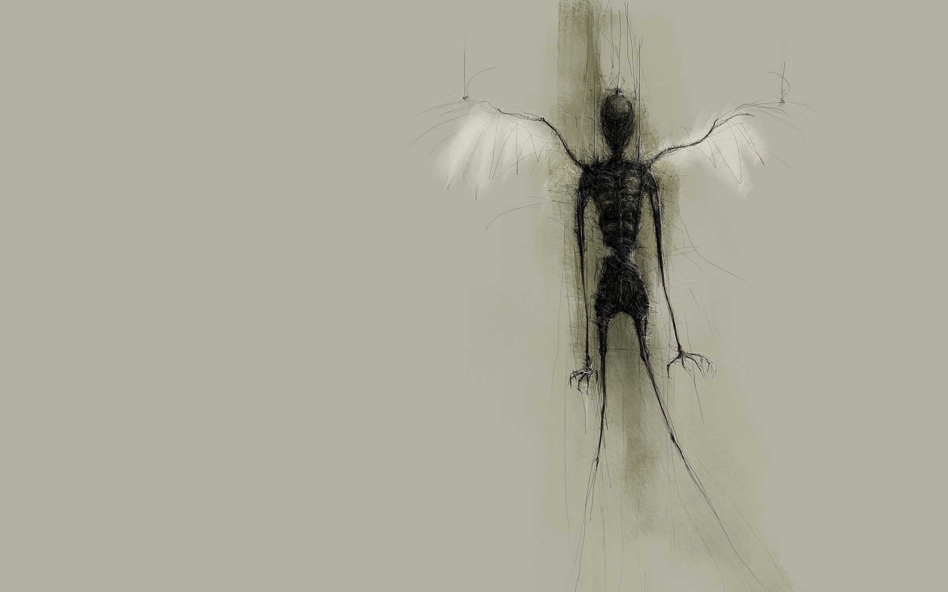 wings, hd, 1080P, creepy, drawing, digital/artwork, HD Wallpaper