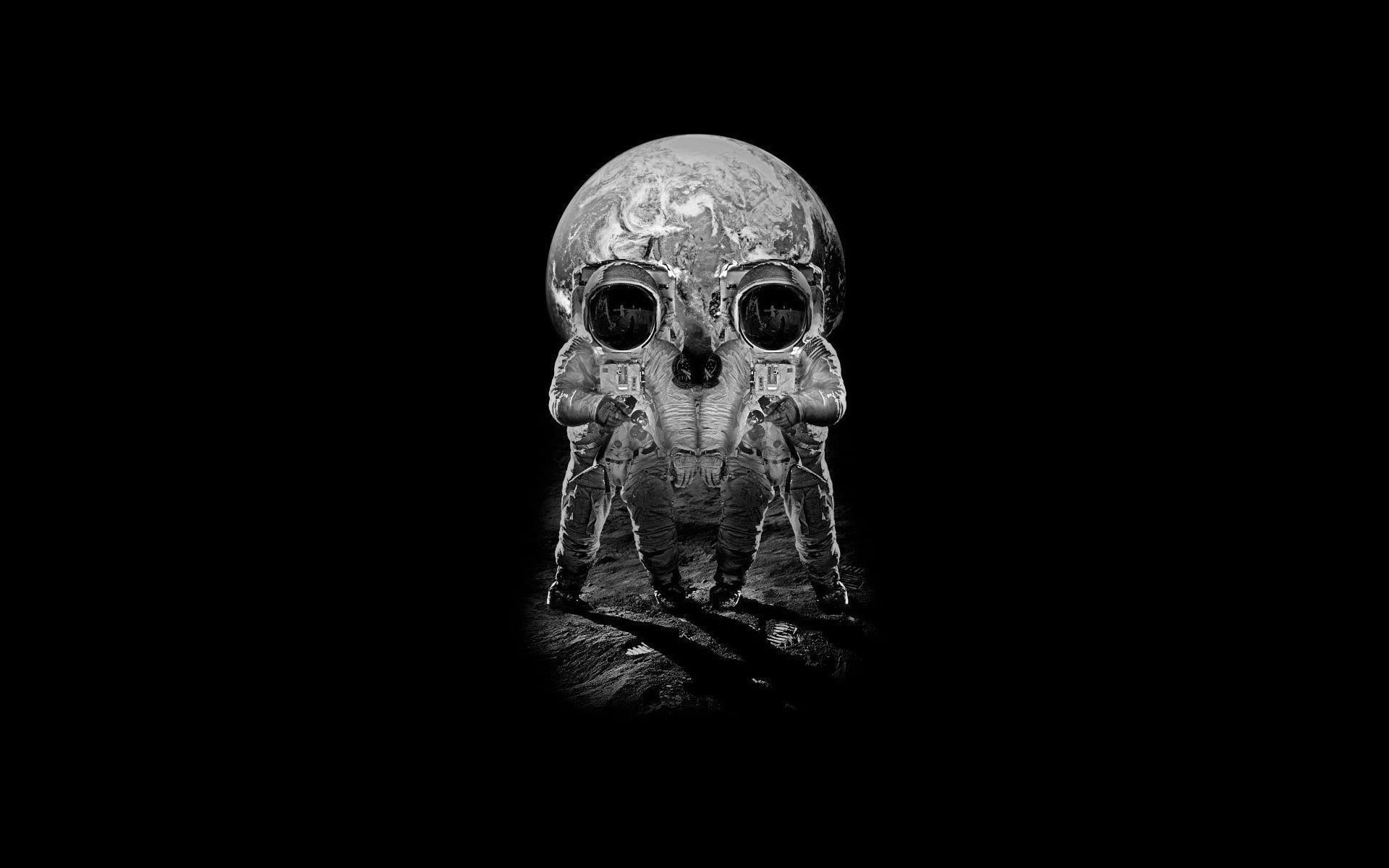 skull, armed Forces, human body part, anatomy, fear, skeleton, forming, earth, people, close-up, copy space, sake, men, the astronauts, astronauts, dark, HD Wallpaper