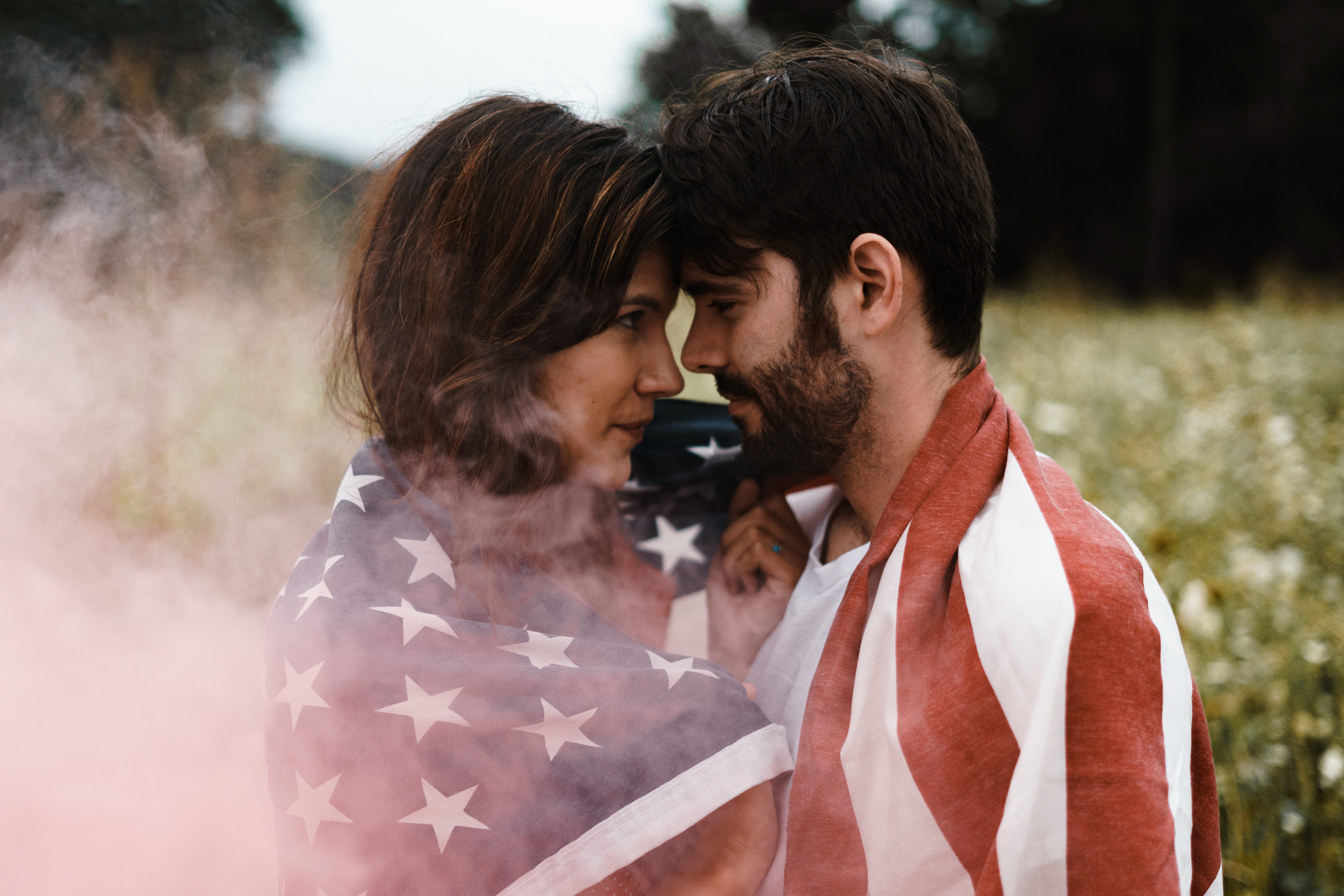 U.S.A. flag, photography, heterosexual Couple, positive emotion, smiling, human Relationship, image Type, s, u, brown hair, holding, form Of Communication, HD Wallpaper