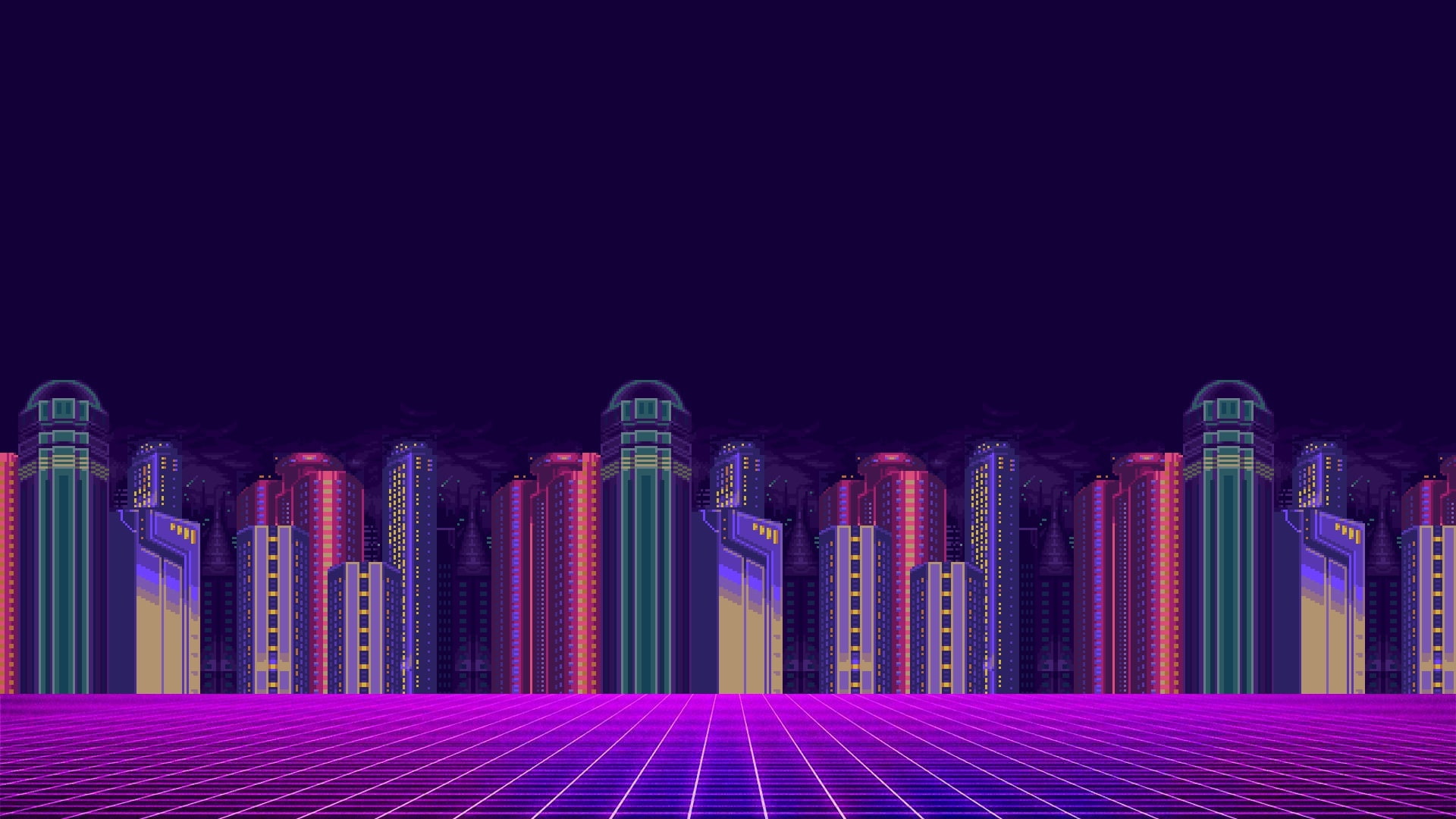 bit, 1080P, synthwave, cityscape, pixel, HD Wallpaper