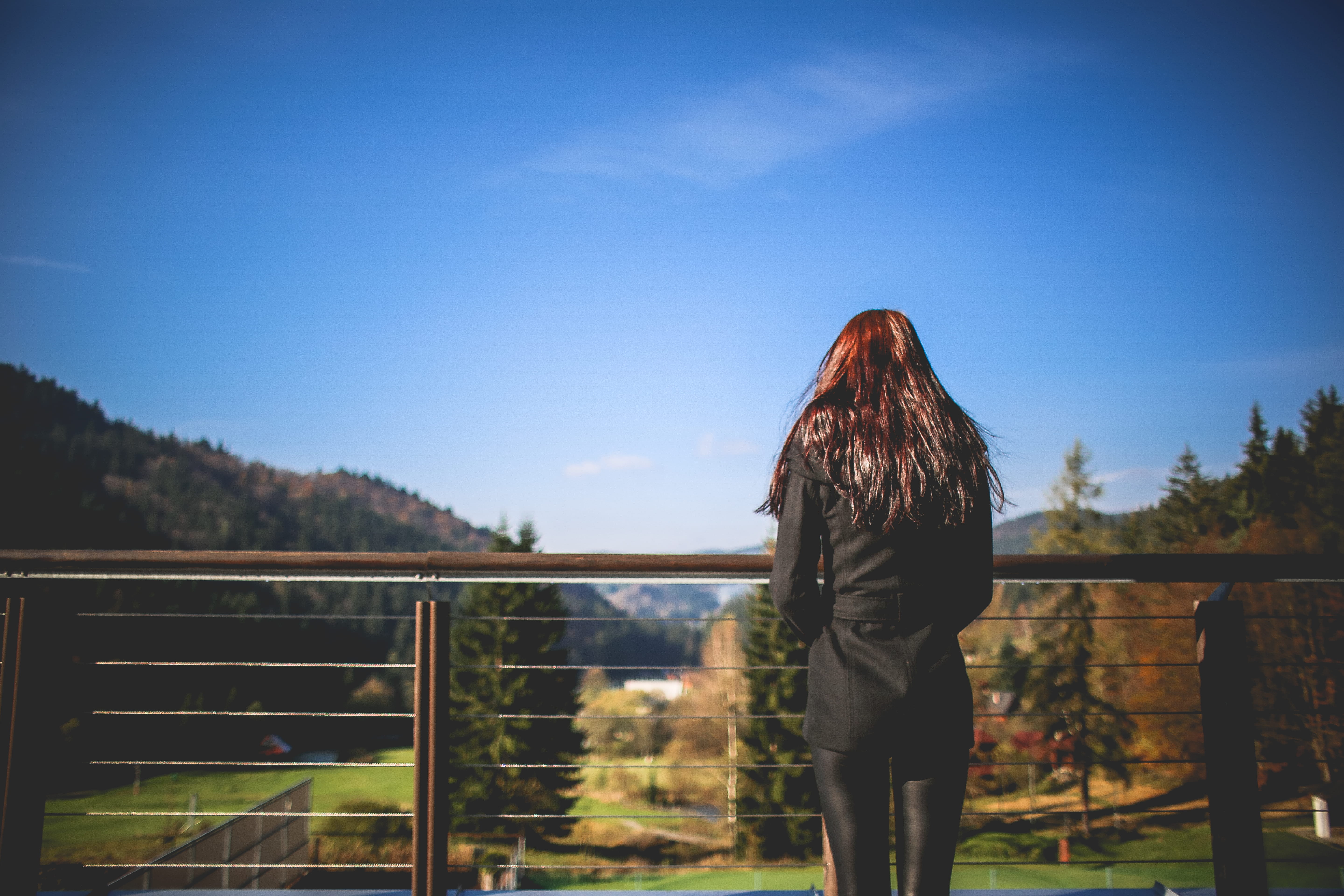Girl, females, looking, day, adult, blue, real people, only women, Nature, railing, lifestyles, 5K, plant, mountains, czech republic, adults only, sky, HD Wallpaper