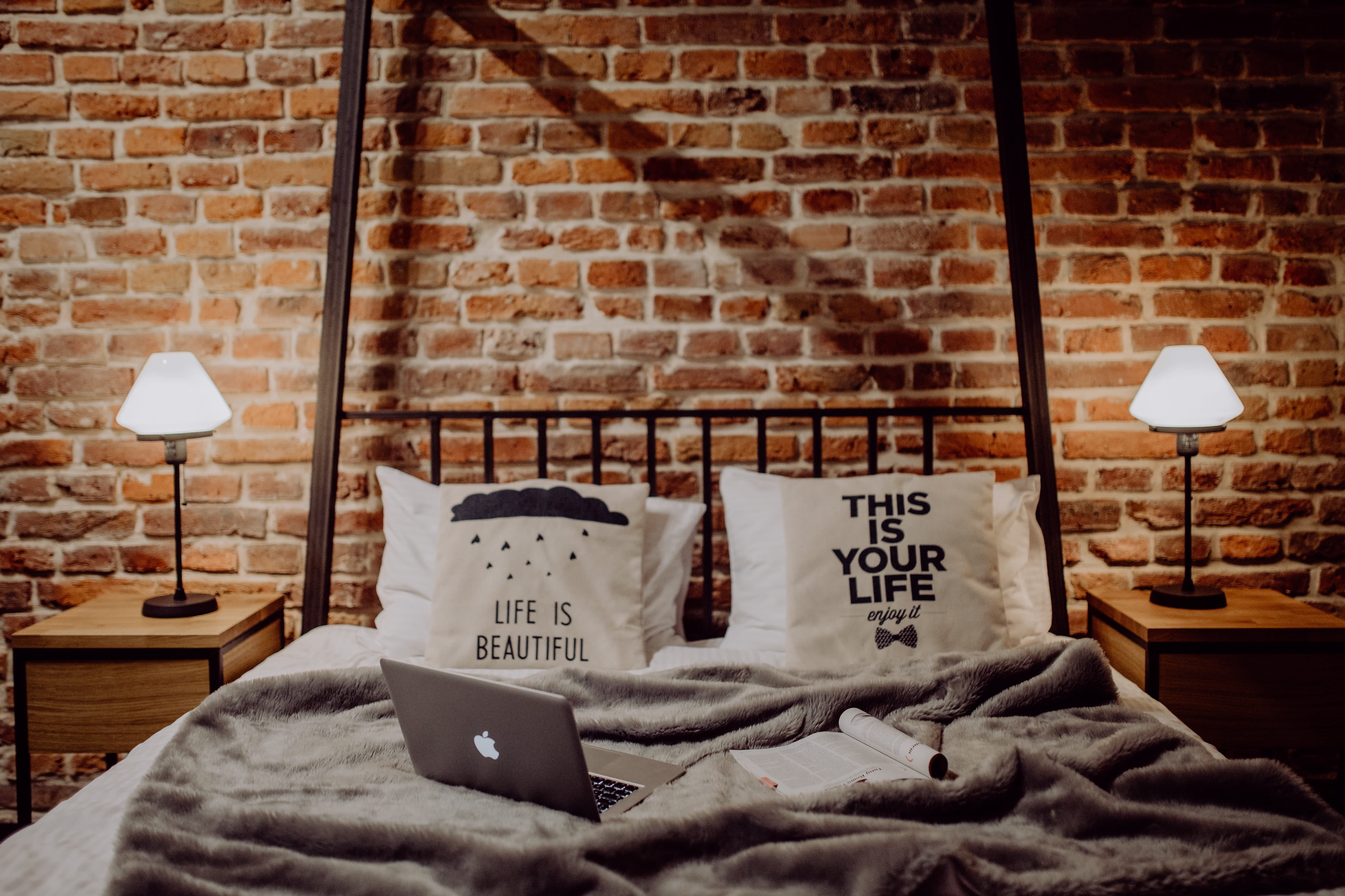 absence, home interior, relaxation, electric lamp, wall - building feature, brick, technology, lighting equipment, furniture, domestic life, bedding, indoors, HD Wallpaper