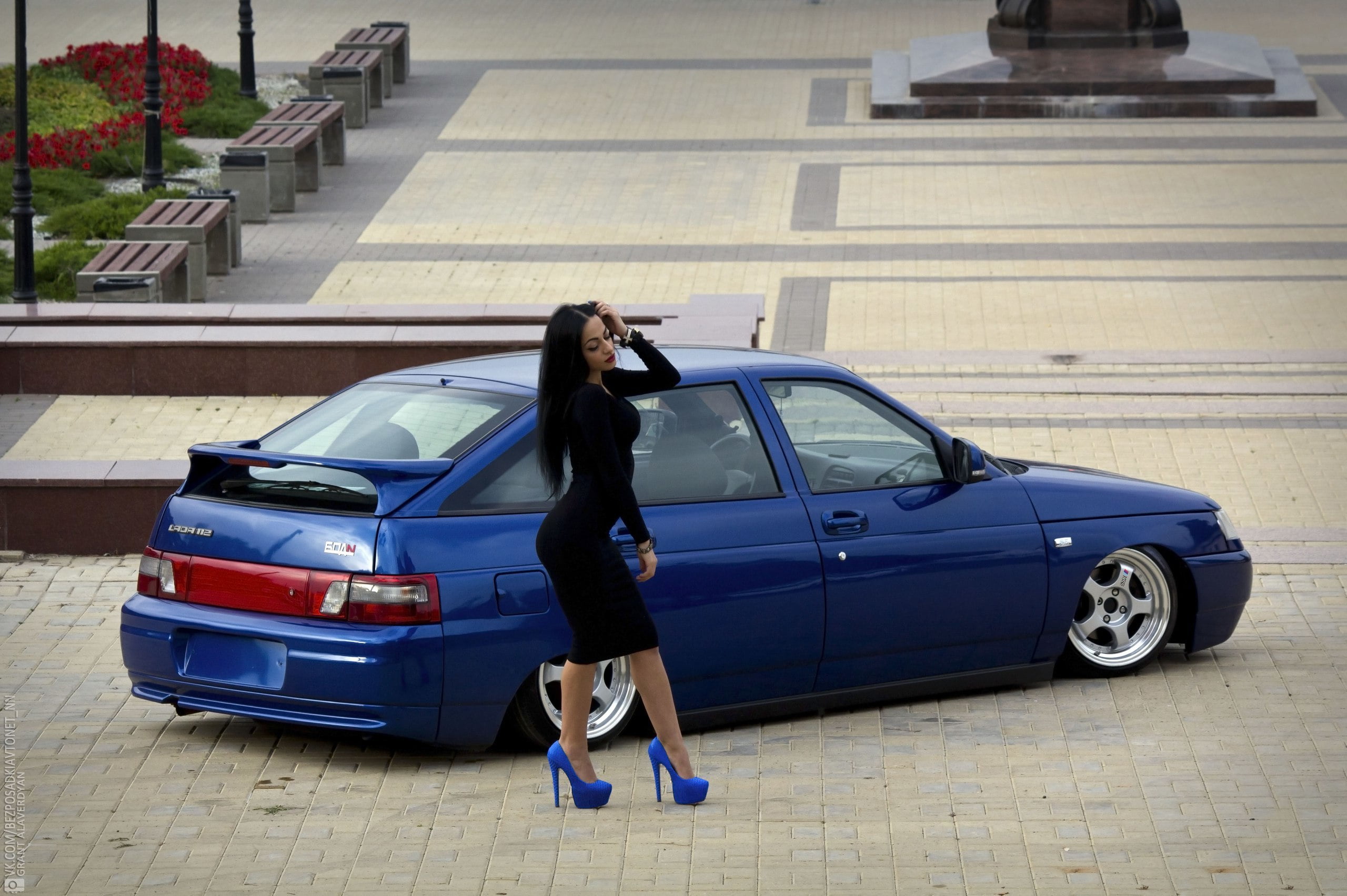 car, girl, day, VAZ, full length, transportation, city Life, blue, urban Scene, mode of Transport, elegance, fashion, adult, mobile phone, young Adult, HD Wallpaper