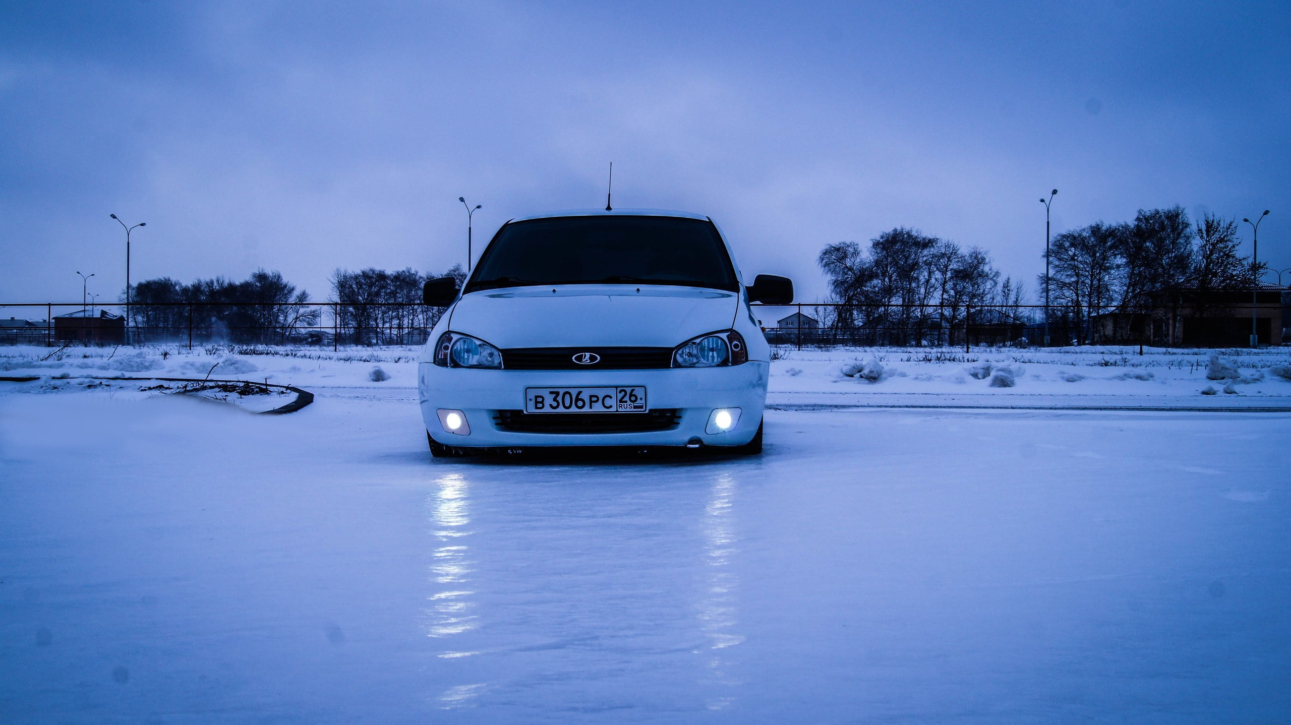 car, dusk, traffic, wheel, tree, outdoors, BPAN, winter, speed, VAZ, sky, motor vehicle, road, driving, land Vehicle, headlight, bus, blurred Motion, travel, HD Wallpaper