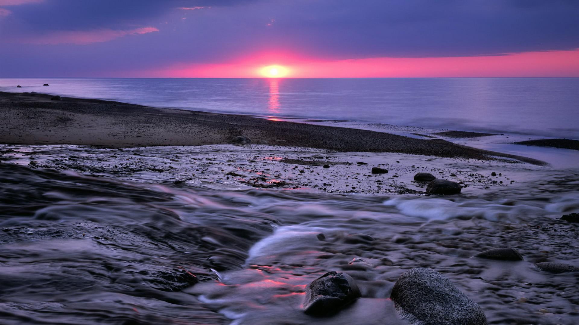 sunrise - sunset, light, michigan, lake, gallery, park, sunset, superior, 1080P, rocks, national, HD Wallpaper