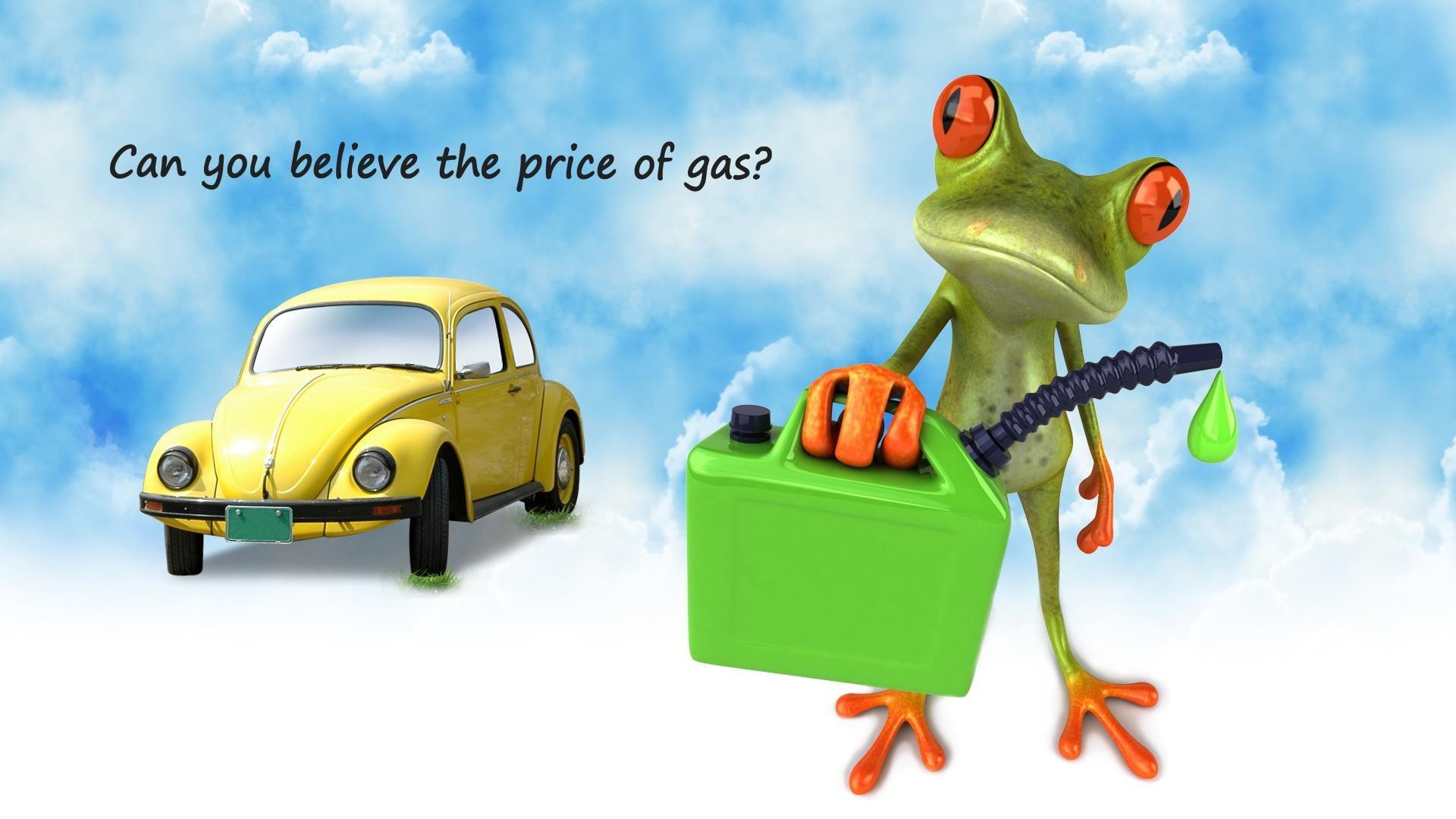 gas, frog, gasoline, can, funny, green, animals, yellow, 1080P, holding, illustration, gas can, jerry, firefox persona, volkswagon, whimsical, volkswagen, HD Wallpaper