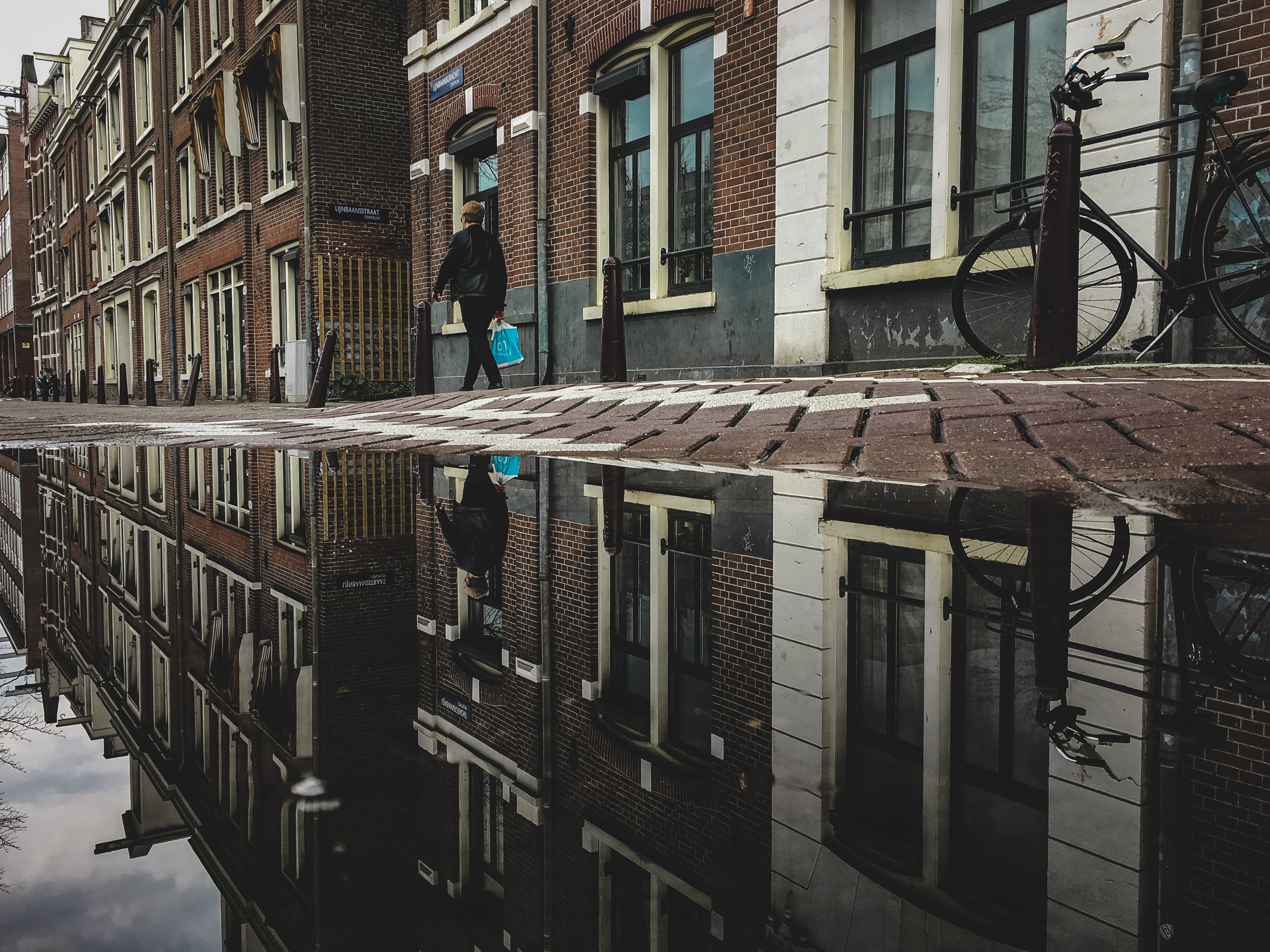building exterior, street, bike, nature, architecture, day, building, puddle, city, bicycle, universe, lean, cable, sidewalk, brick, urban, house, walking, HD Wallpaper