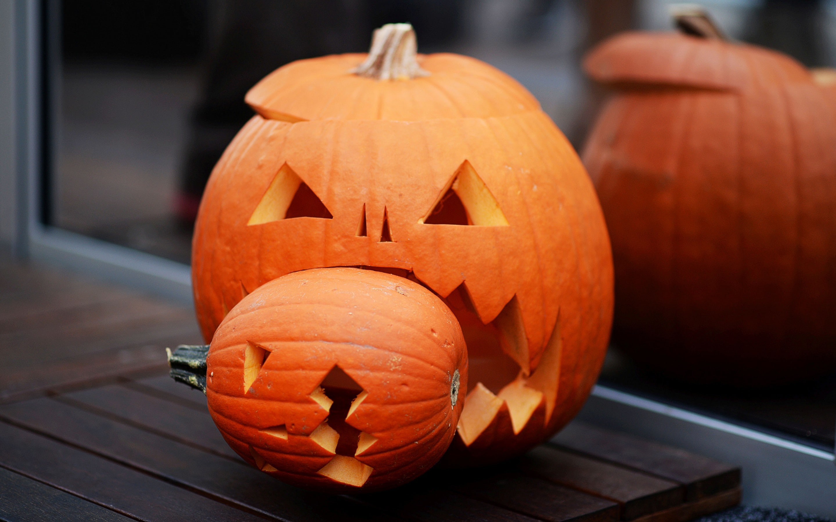 o, lantern, orange, two, Pumpkin, Halloween, 2K, day, jack, HD Wallpaper