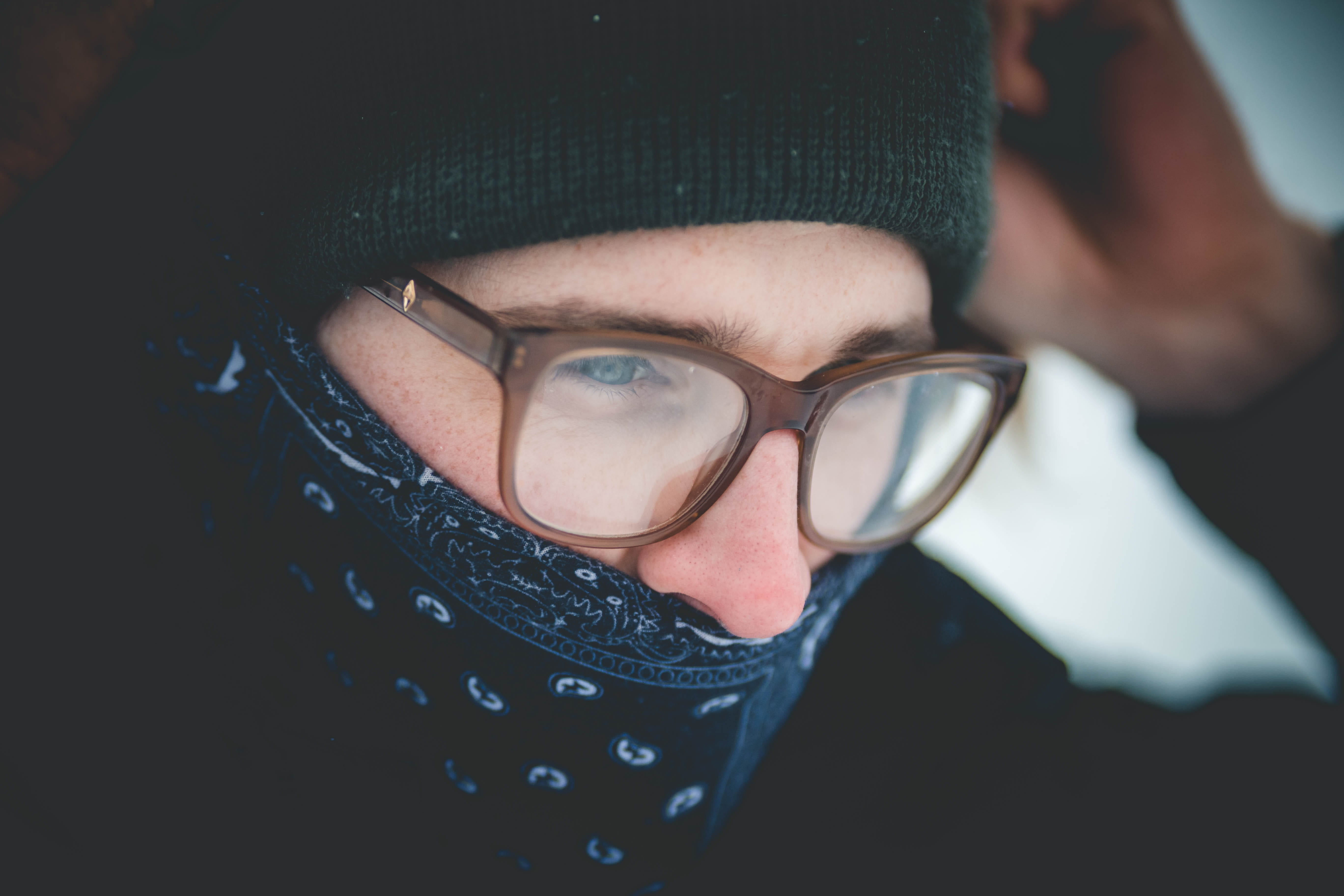 eyeglasses, real people, scarf, one person, bonnet, headshot, apparel, hood - clothing, warm clothing, veil, looking at camera, ninja, person, accessories, HD Wallpaper
