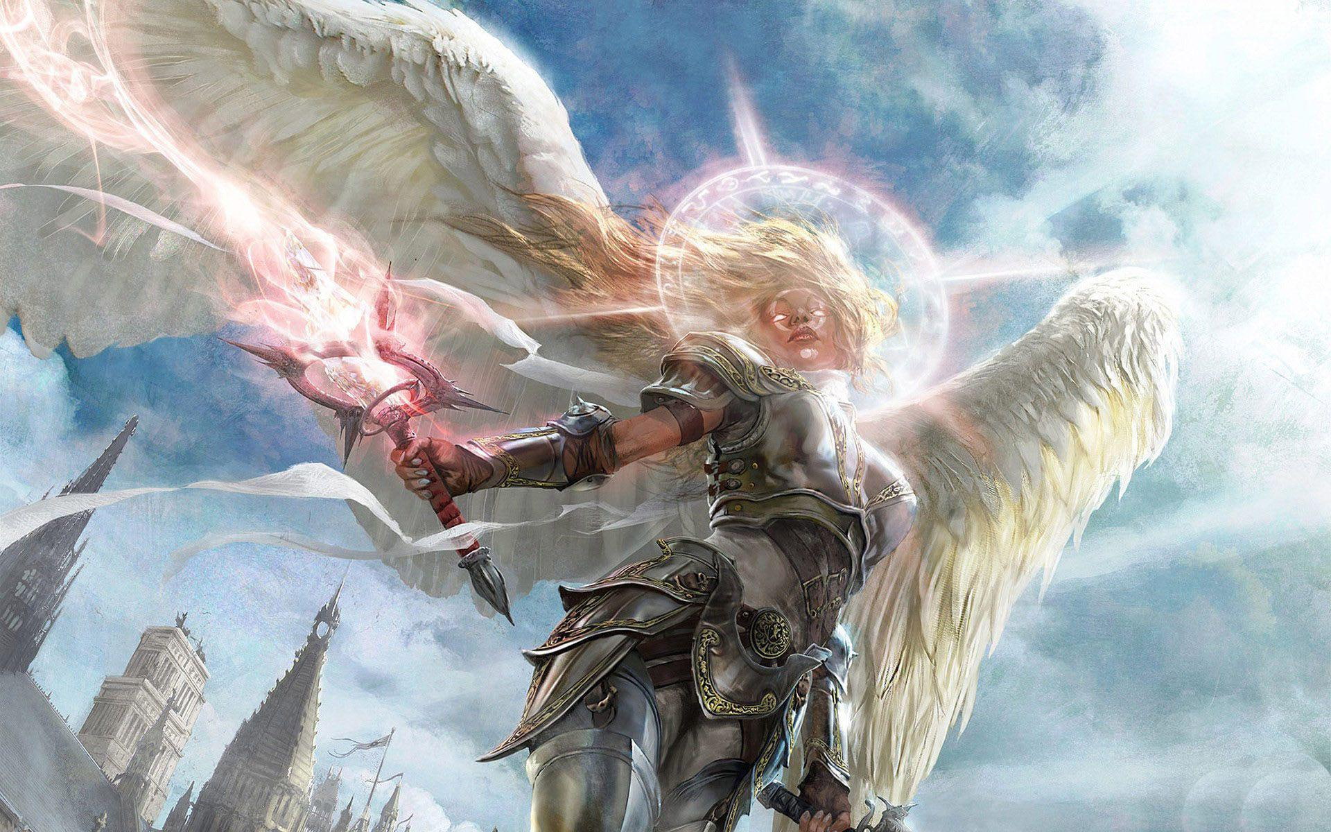 castle, haired, angel, armored, 1080P, 1920x1200, wings, battle, woman, fantasy, armor, female, brown, character, HD Wallpaper