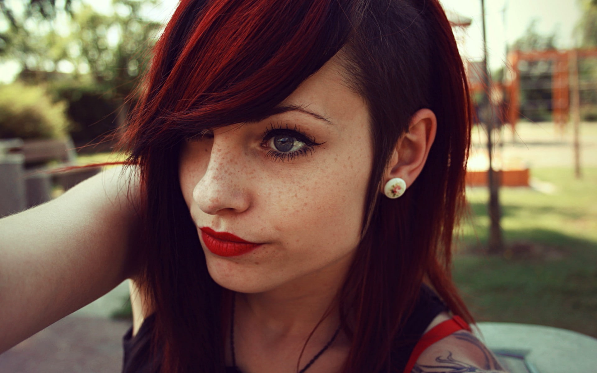 Lipstick, Teen, women, sidecut, redhead, 1080P, HD Wallpaper