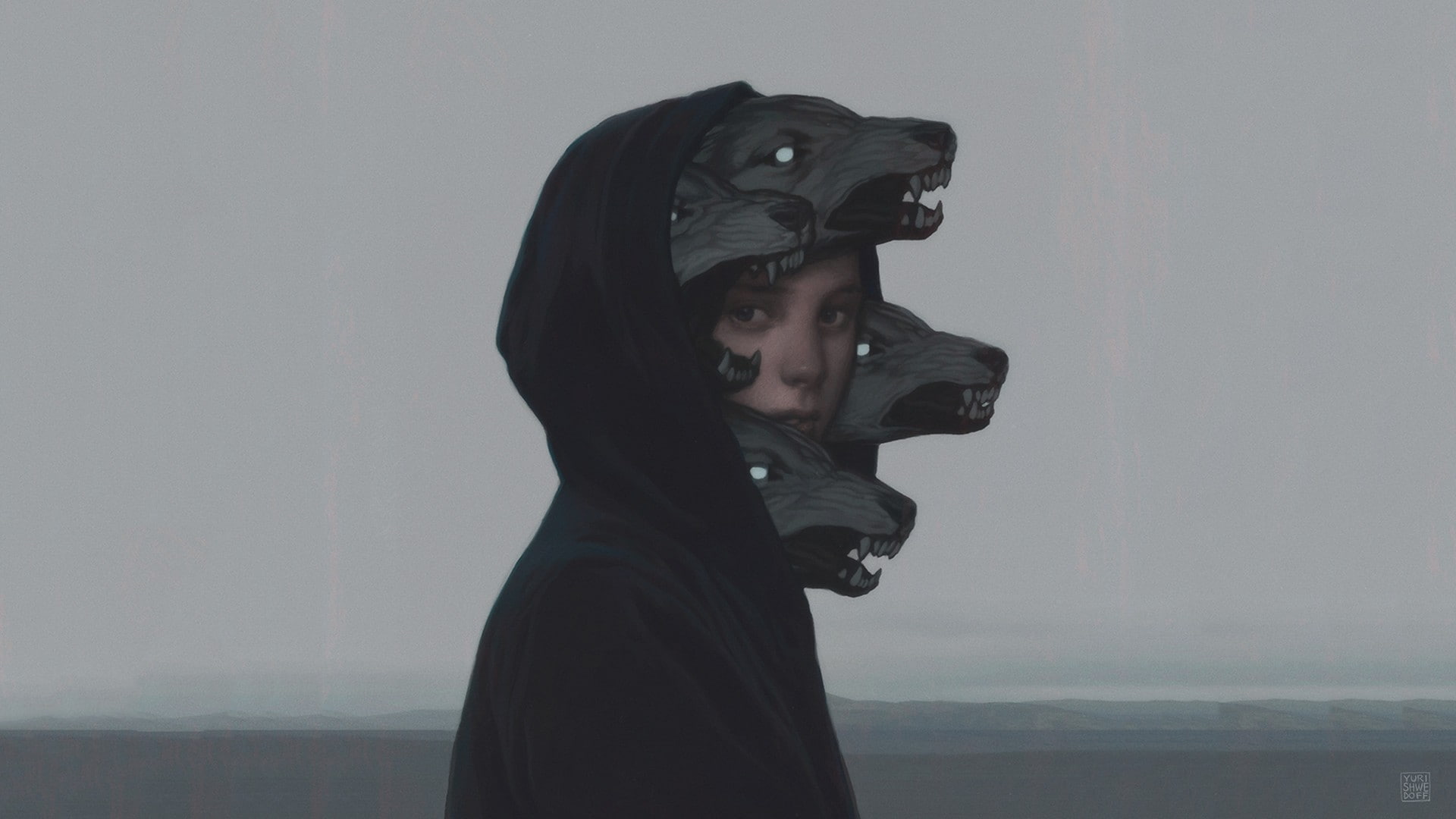 1080P, Scylla, fantasy Art, artwork, sea, Yuri Shwedoff, shy, wolf, HD Wallpaper
