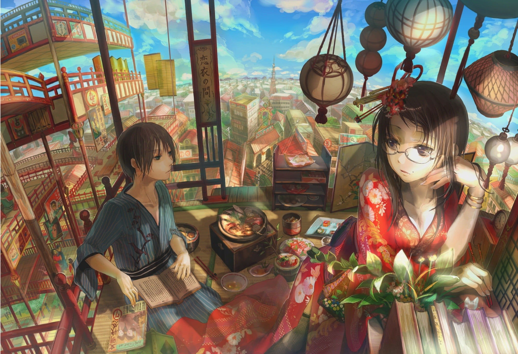 females, sitting, young adult, anime, people, brunette, long hair, brown eyes, window, anime girls, retail, real people, retail display, transparent, leisure activity, HD Wallpaper