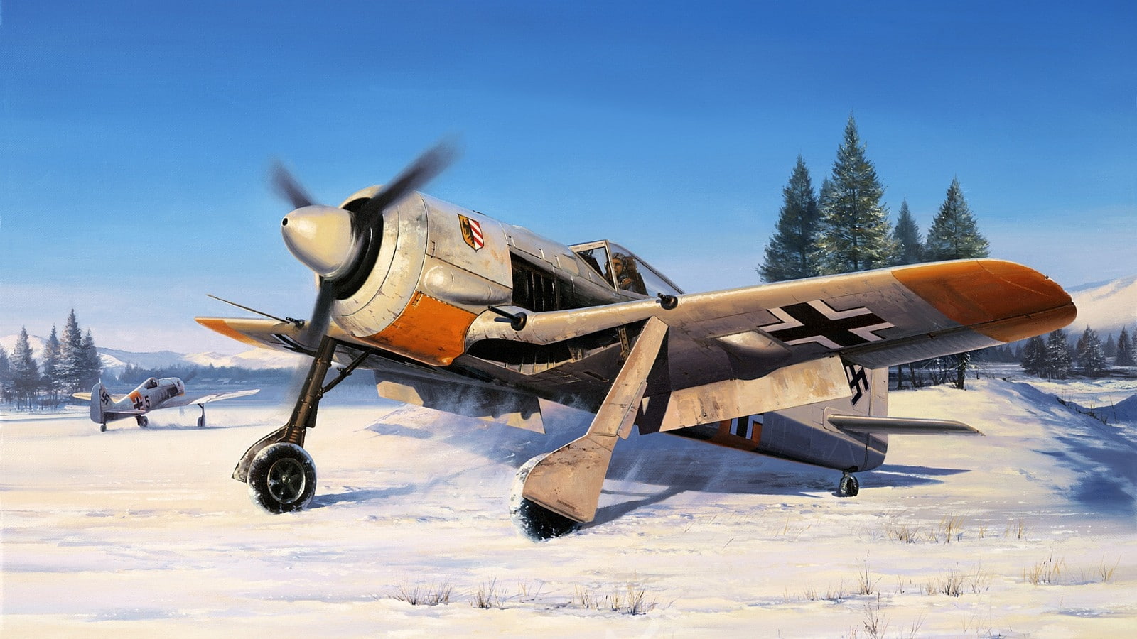 ww2, white, snow, illustration, air, luftwaffe, fw, 720P, focke, orange, wulf, antique, fw190, germany, war, sky, force, fighter, german, vehicles, ww, HD Wallpaper