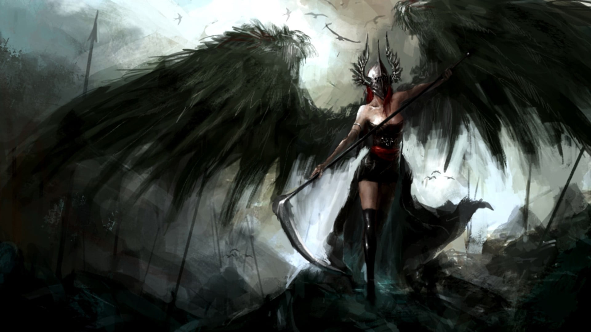 nature, black, hair, indoors, standing, dancing, helmet, scythe, women, dark fantasy, young adult, arts culture and entertainment, leisure activity, lifestyles, HD Wallpaper