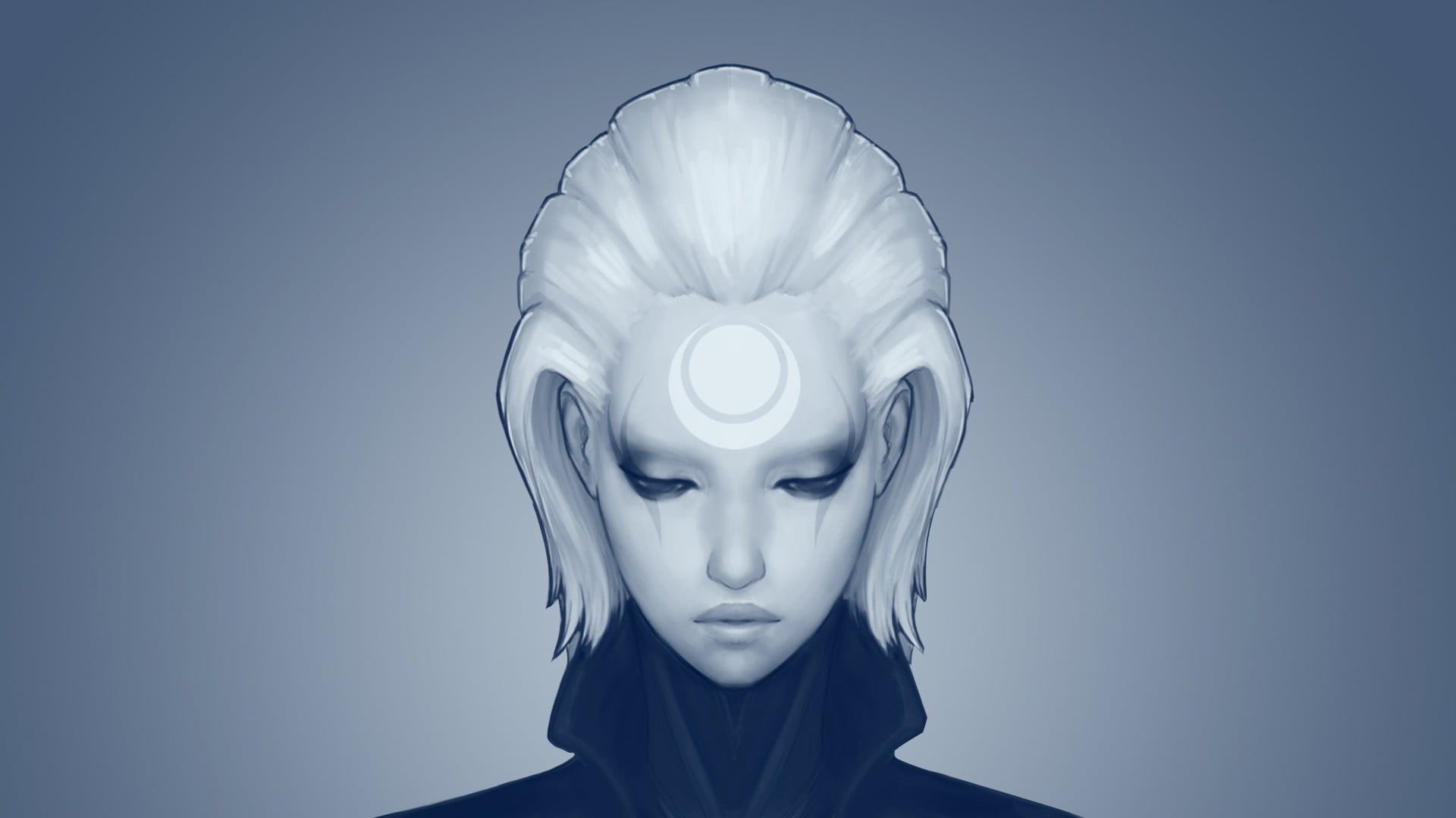 League of Legends, front view, one person, 1080P, human face, copy space, indoors, Diana, women, colored background, league, wall - building feature, blue background, HD Wallpaper