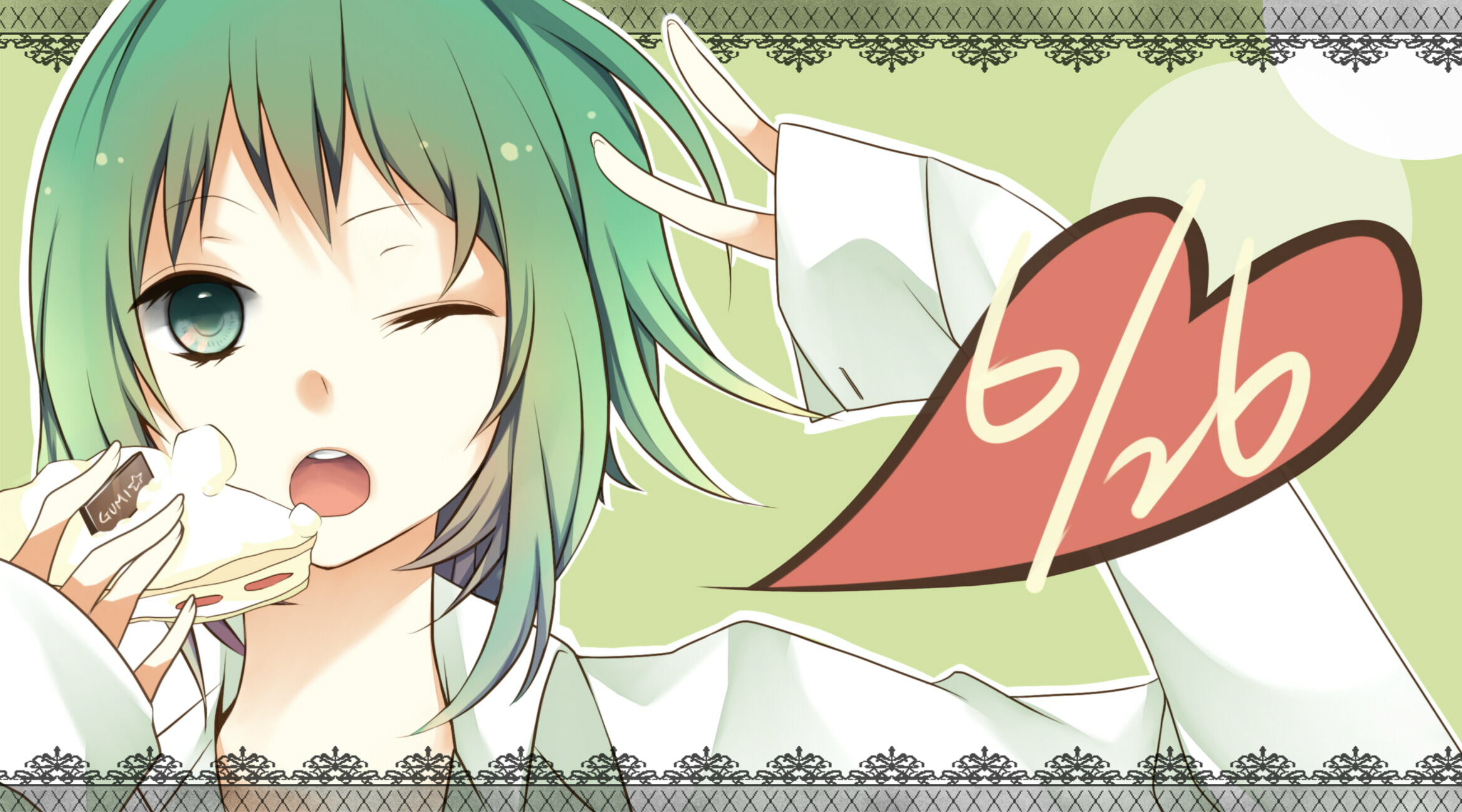 red, cake, 1080P, still life, emotion, Megpoid Gumi, communication, text, Vocaloid, representation, no people, piece of cake, day, nature, human representation, HD Wallpaper