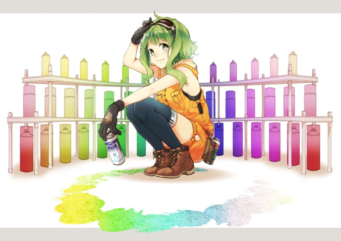 colorful, Megpoid Gumi, anime girls, green hair, 720P, HD Wallpaper