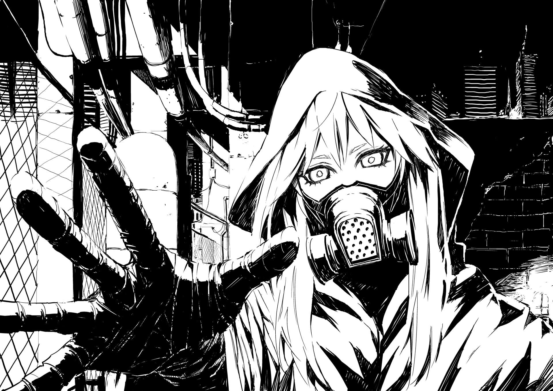 real people, artwork, Megpoid Gumi, anime, festival, men, portrait, monochrome, fence, cartoon, one person, built structure, arts culture and entertainment, HD Wallpaper