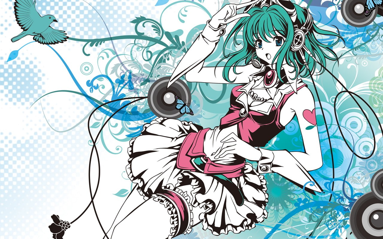 720P, anime girls, Megpoid Gumi, headphones, Vocaloid, anime, music, HD Wallpaper