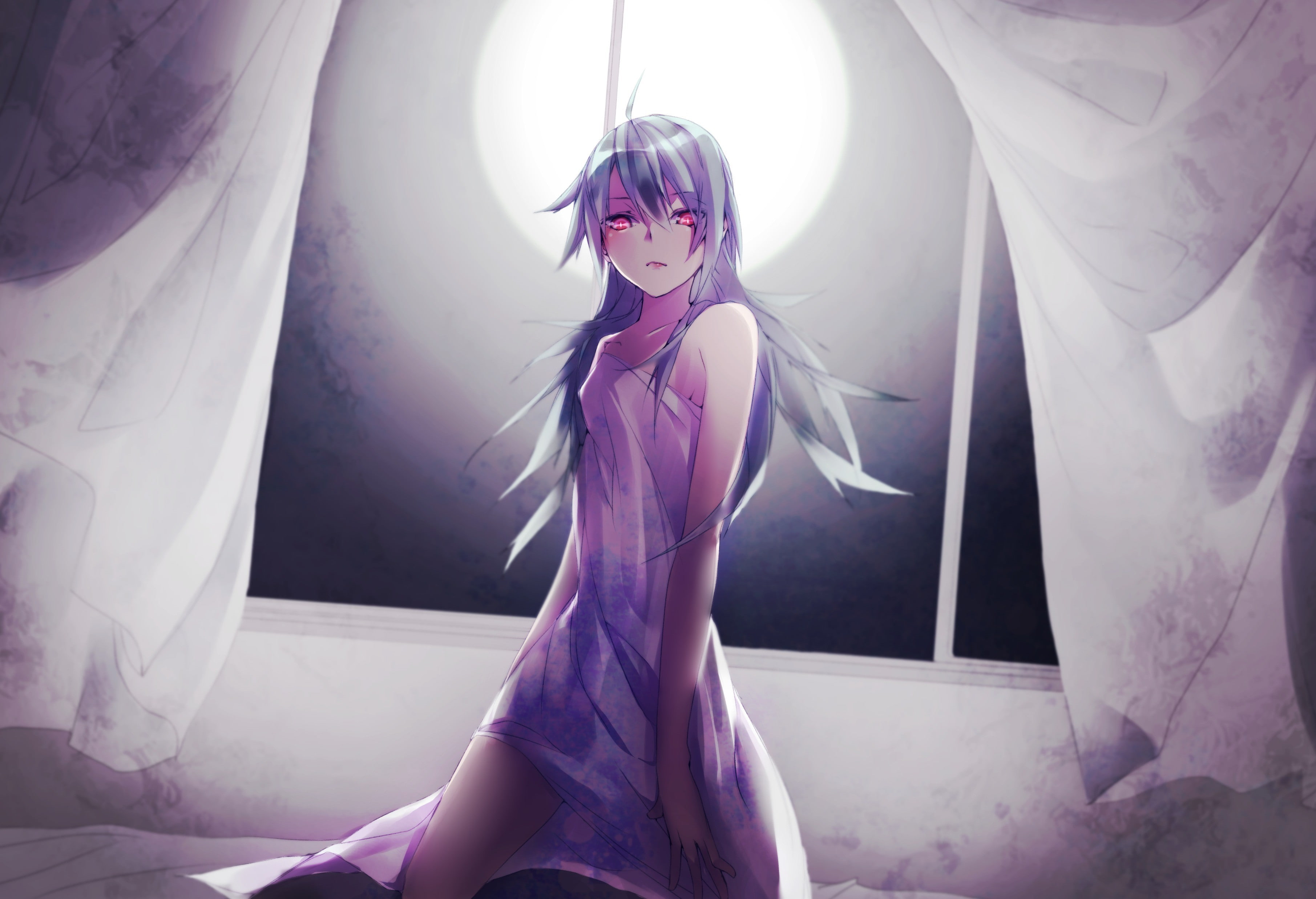 anime girls, red eyes, Vocaloid, dress, 2K, anime, Megpoid Gumi, window, HD Wallpaper